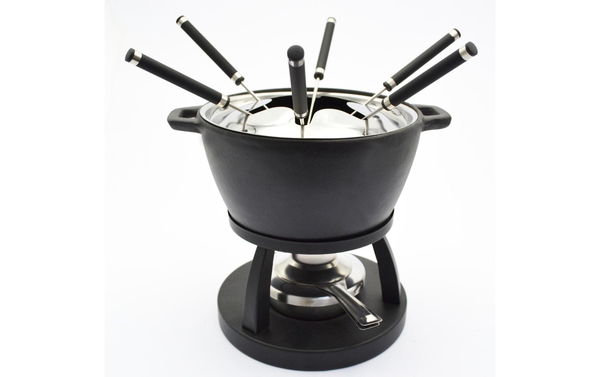 Mäser Fondue-Set – Gusseisen, 1 l, 6 Personen, Pastenbrenner – Silber/Schwarz