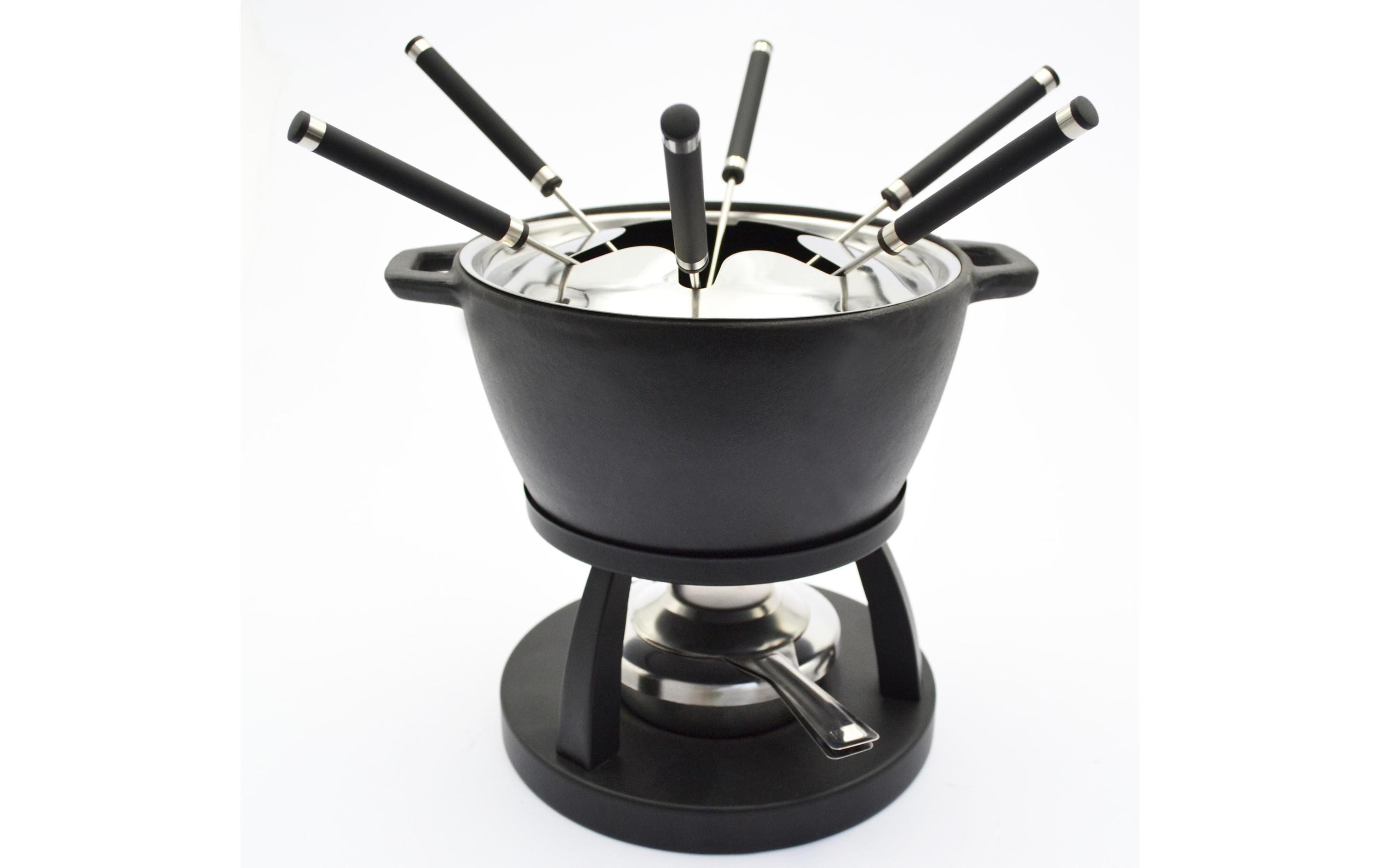 Mäser Fondue-Set – Gusseisen, 1 l, 6 Personen, Pastenbrenner – Silber/Schwarz