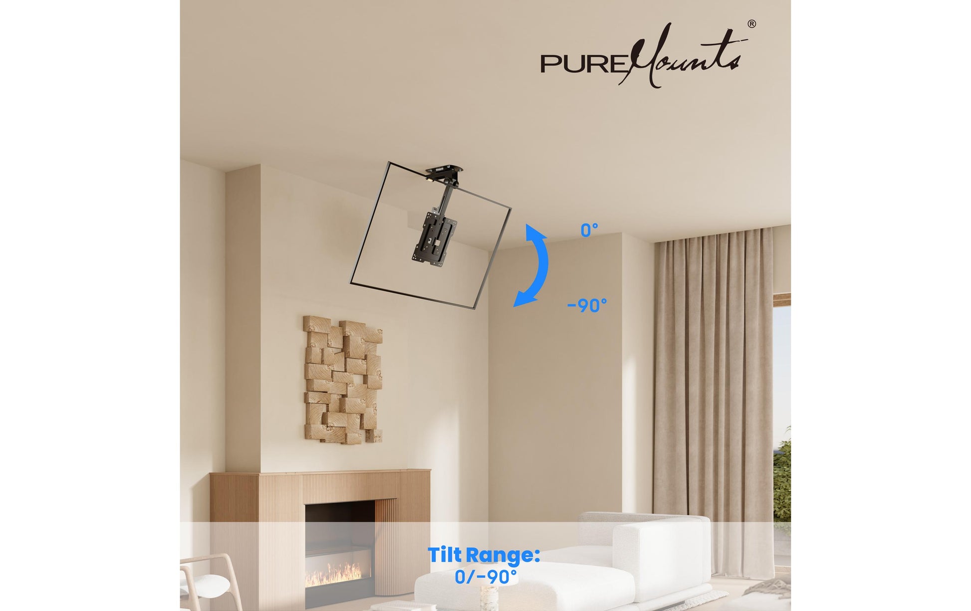 Puremounts Deckenhalterung, neigbar, bis 43", VESA 200×200, bis 20 kg, schwarz