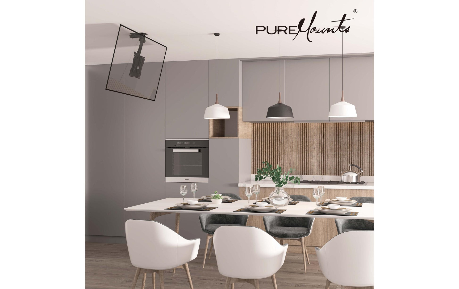 Puremounts Deckenhalterung, neigbar, bis 43", VESA 200×200, bis 20 kg, schwarz