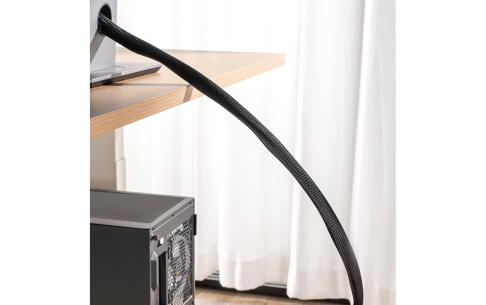 PureMounts Kabelschlauch – 85 mm × 50,00 m, Polyester, schwarz, zuschneidbar, mit Klettverschluss, 1er-Pack