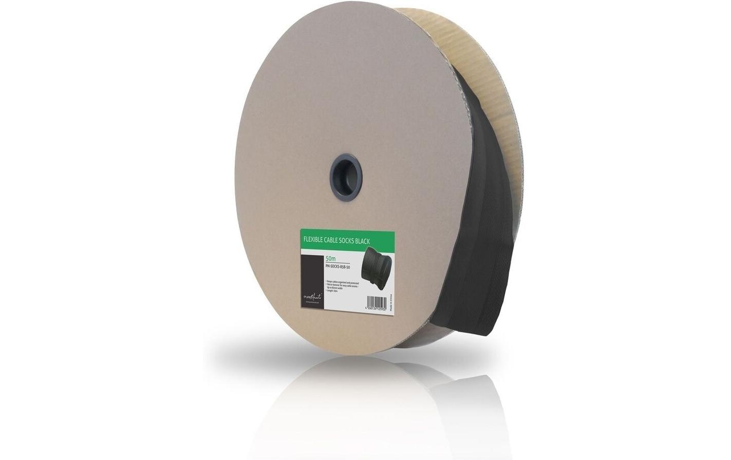 PureMounts Kabelschlauch – 85 mm × 50,00 m, Polyester, schwarz, zuschneidbar, mit Klettverschluss, 1er-Pack
