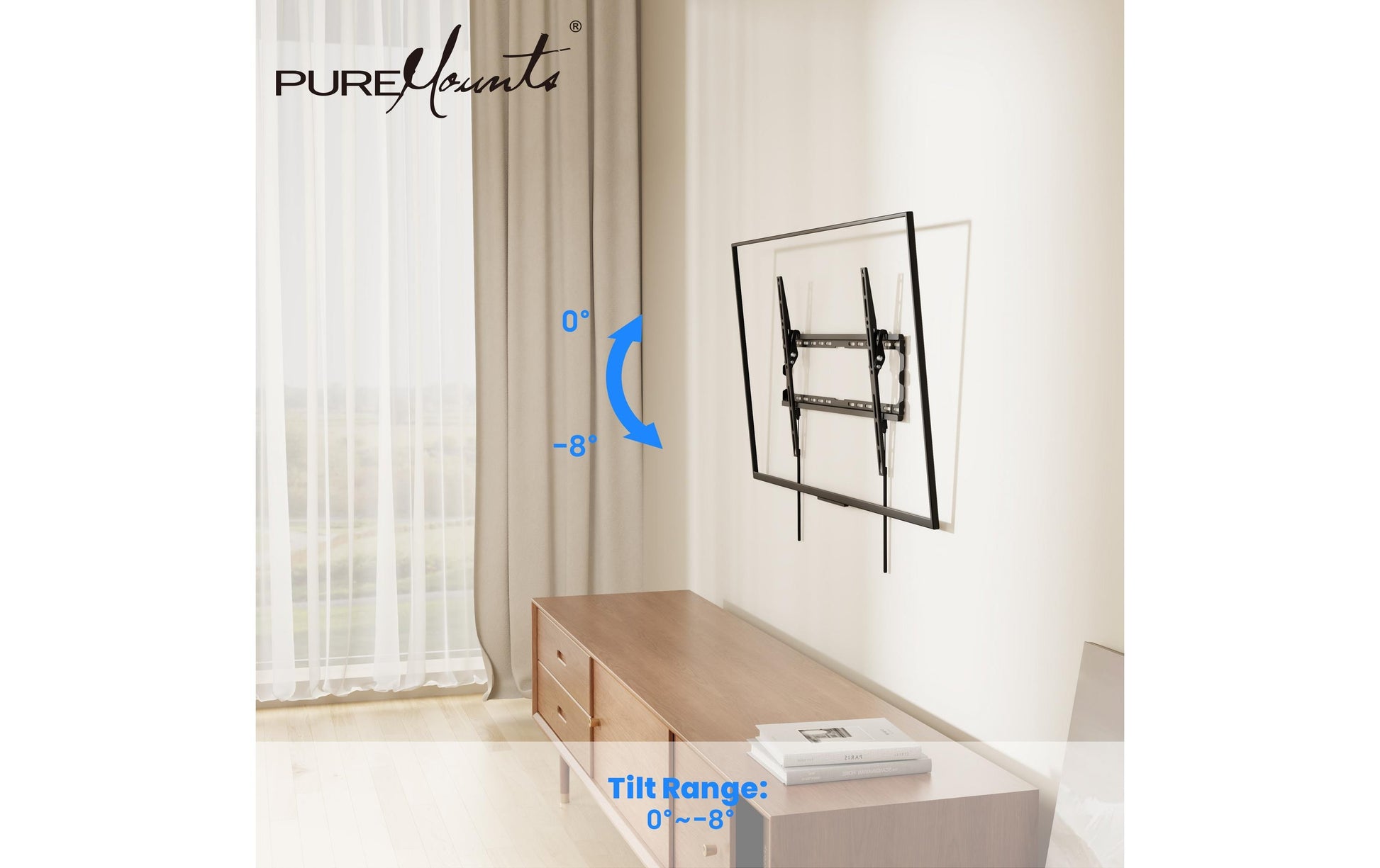 PureMounts Wandhalterung – Neigbar – 46" – VESA 400×400 – bis 45 kg – Schwarz
