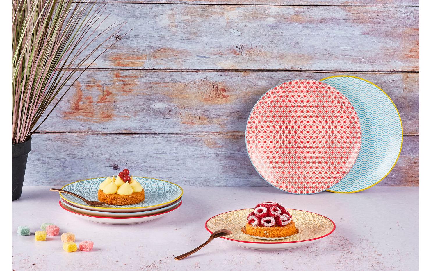 Björn Frühstücksteller – Porzellan, blau, rot, Ø 21,0 cm, 6 Stück