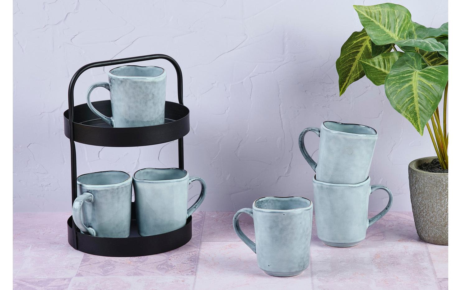 Björn Tasse – 0,40 l, Steinzeug, grau, mit Henkel, 6 Stück