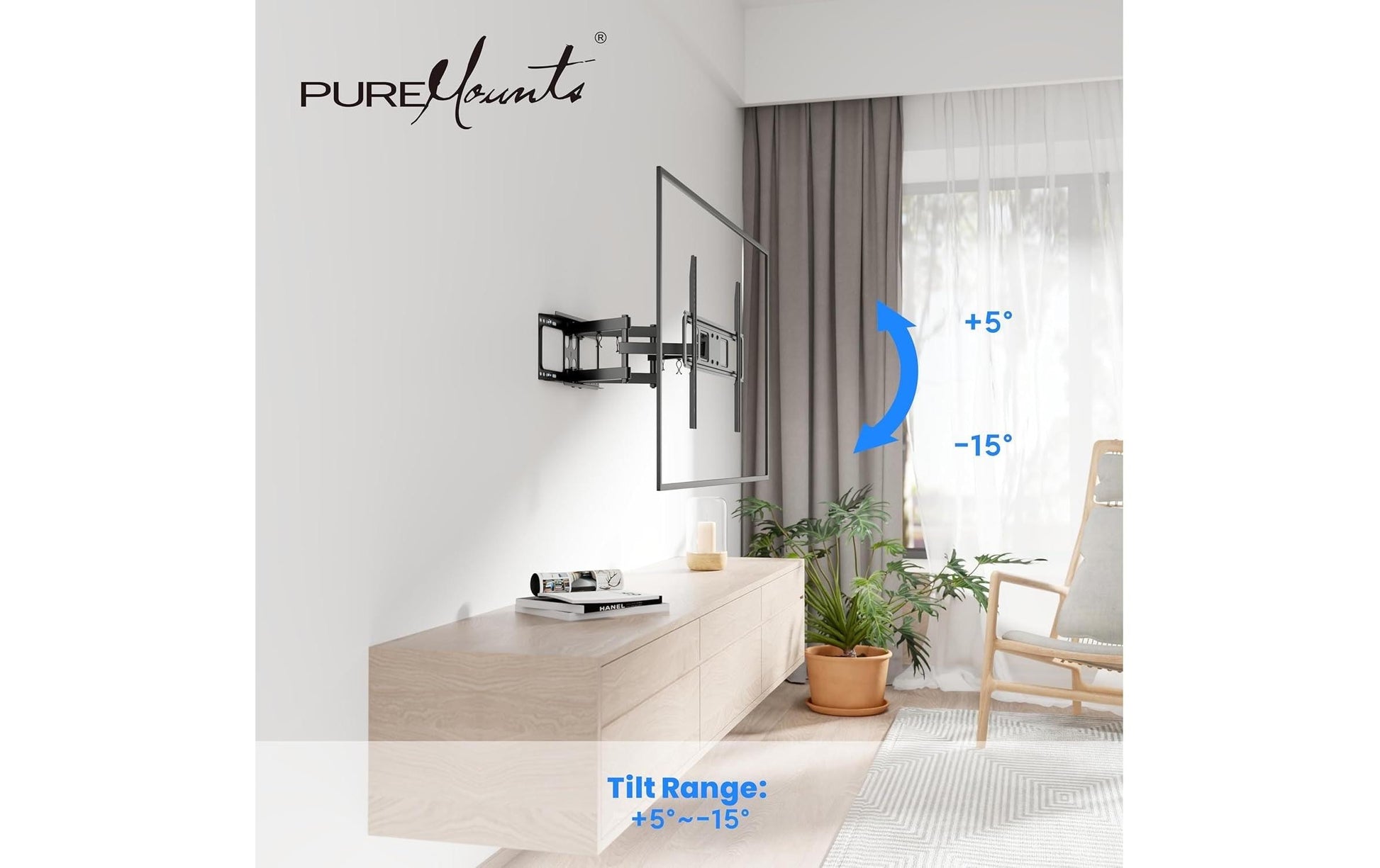 Puremounts Wandhalterung, neigbar, für 40", VESA 200×200, bis 40 kg, schwarz