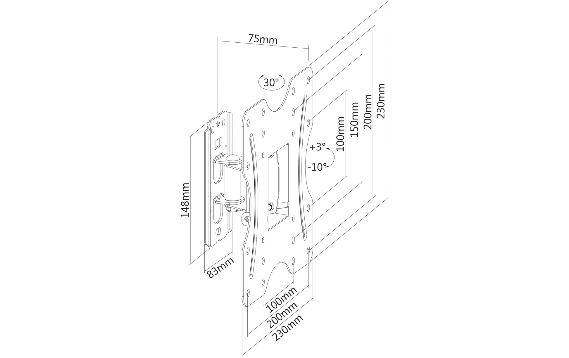 PureMounts Wandhalterung – Neigbar – 23–42" – VESA 200×200 – bis 30 kg, Schwarz