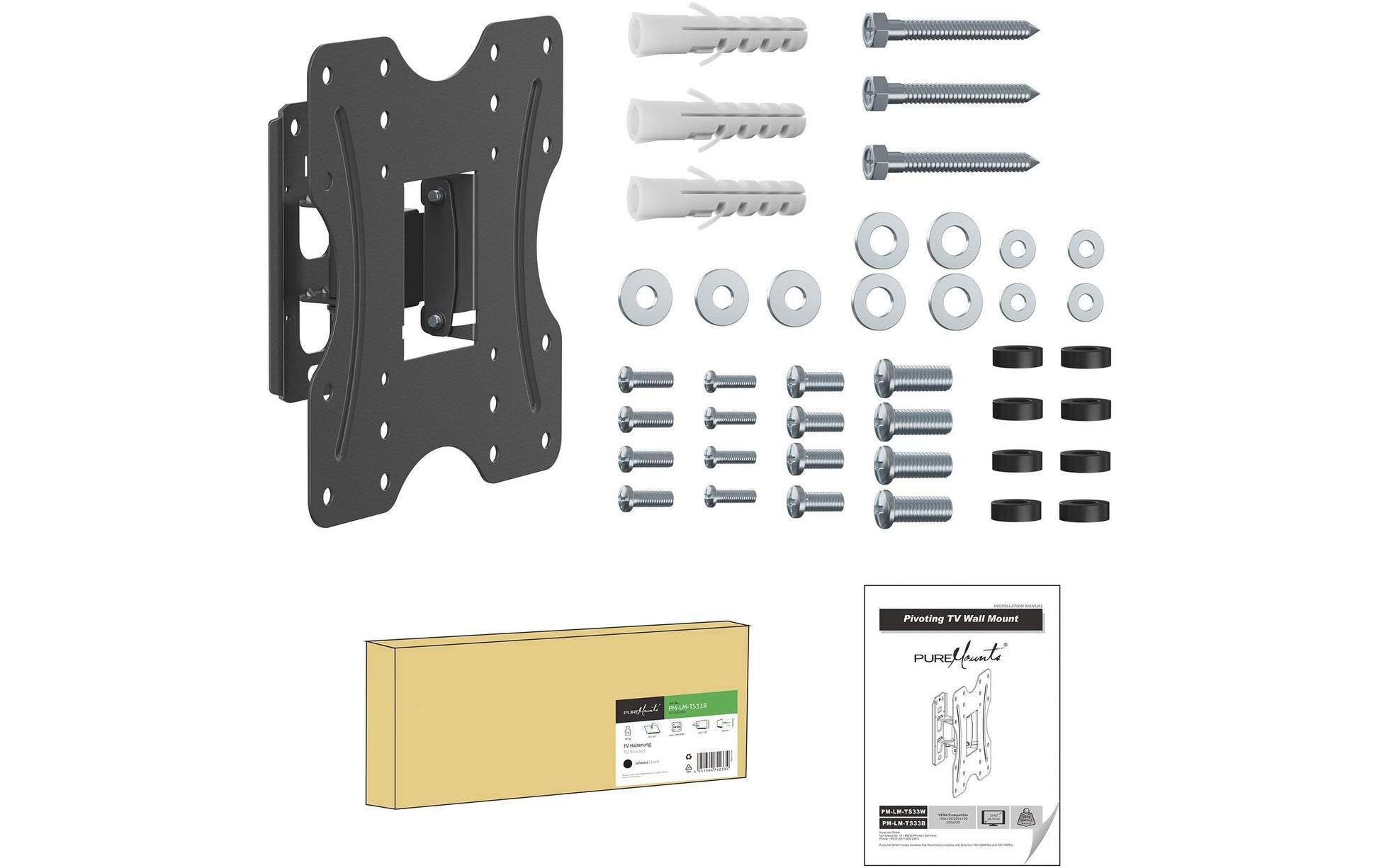 PureMounts Wandhalterung – Neigbar – 23–42" – VESA 200×200 – bis 30 kg, Schwarz
