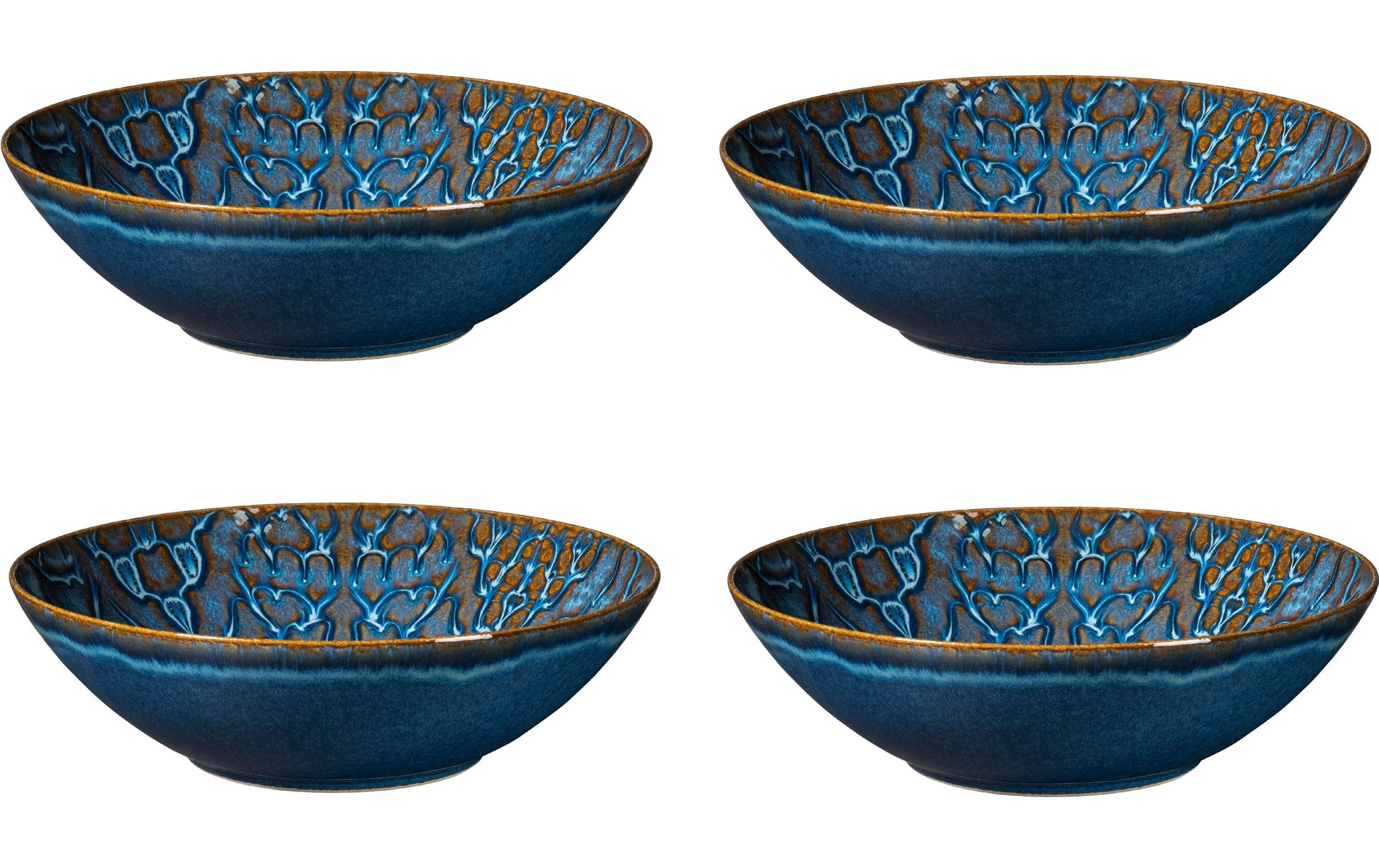 Mäser Schüssel Tiles – 4er Set, Ø 24 cm, Keramik/Steinzeug, Blau, spülmaschinenfest, mikrowellengeeignet