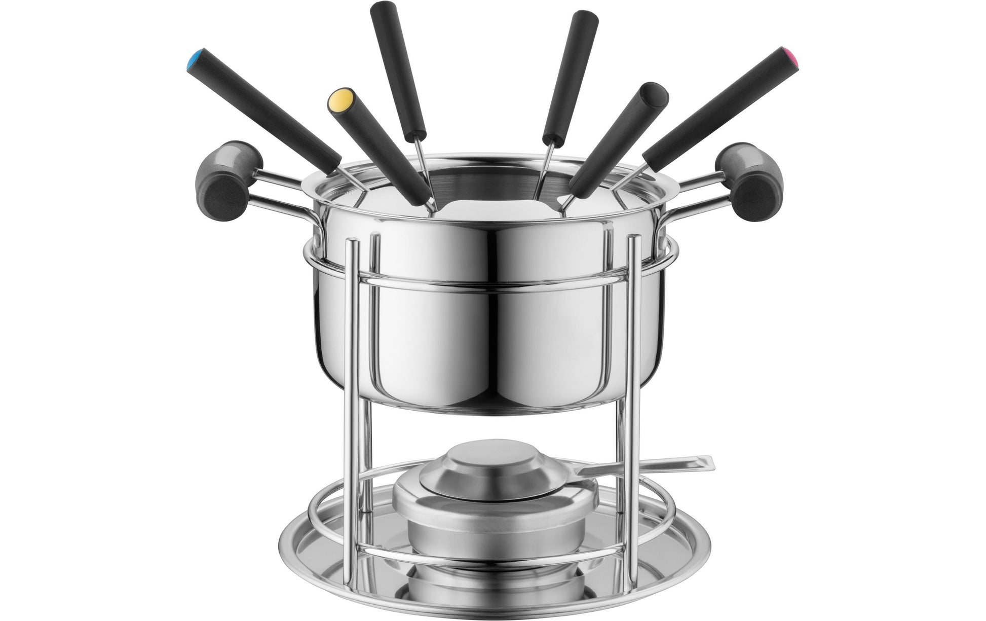 Mäser Fondue-Set – Edelstahl, 1,8 l, 6 Personen, Pastenbrenner – schwarz/silber