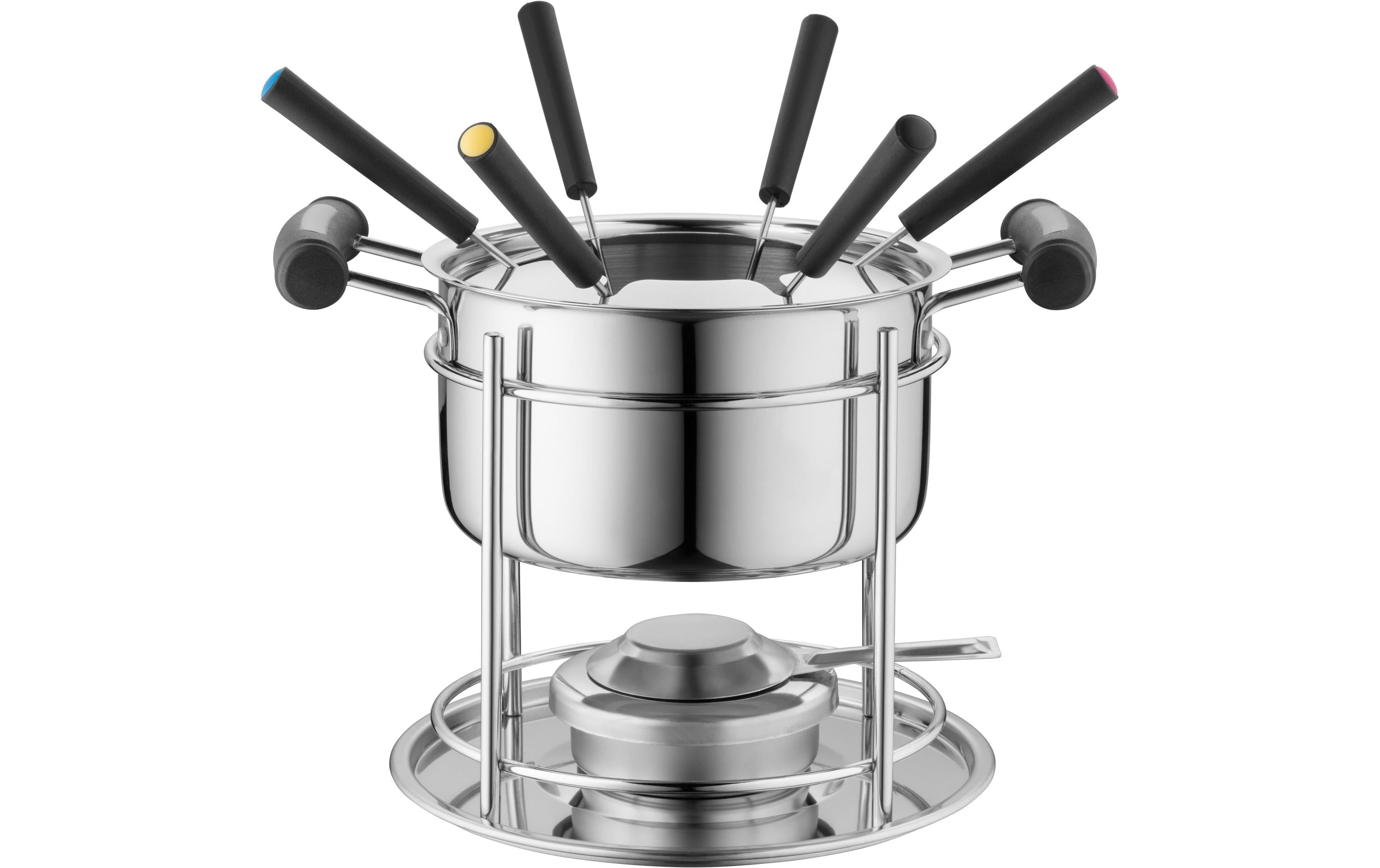 Mäser Fondue-Set – Edelstahl, 1,8 l, 6 Personen, Pastenbrenner – schwarz/silber