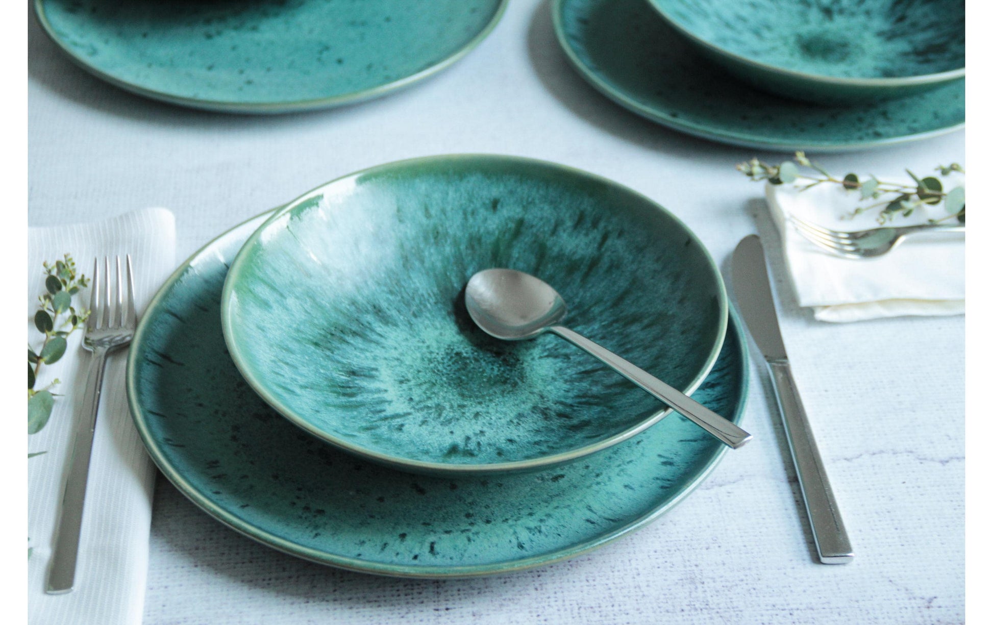 Mäser Frühstücksset Carellia – 12-teiliges Set, Keramik, Blau, spülmaschinenfest, mikrowellengeeignet