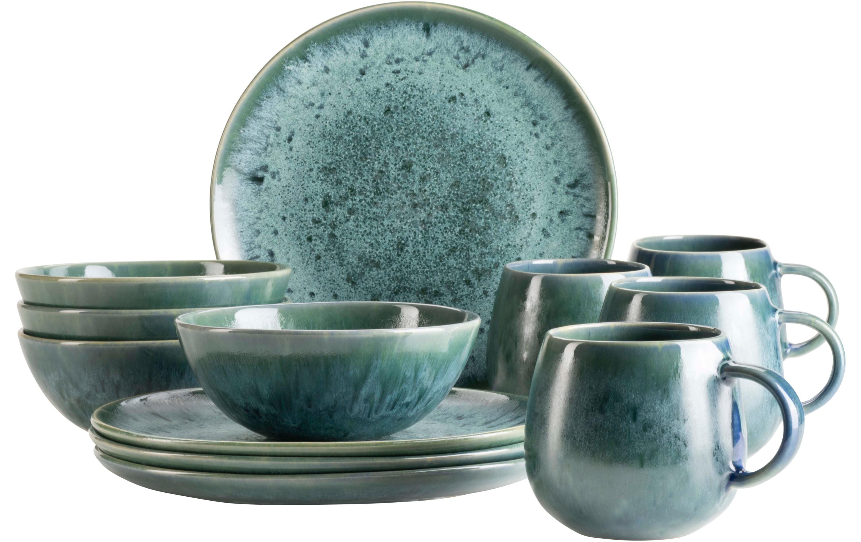 Mäser Frühstücksset Carellia – 12-teiliges Set, Keramik, Blau, spülmaschinenfest, mikrowellengeeignet