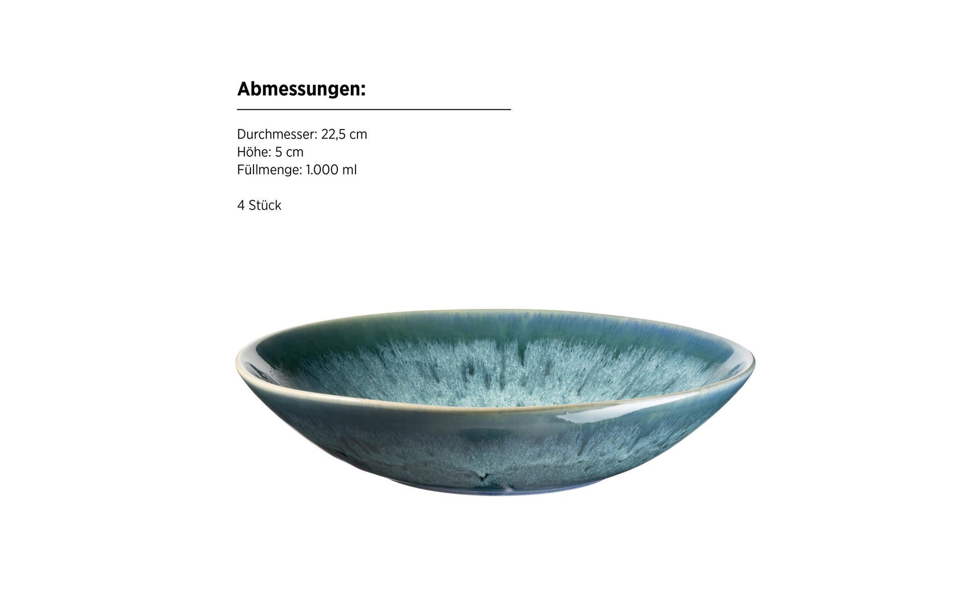 Mäser Carellia Speise-Service – 8-teilig, Ø 22,5 cm, Keramik, Blau, spülmaschinenfest, mikrowellengeeignet