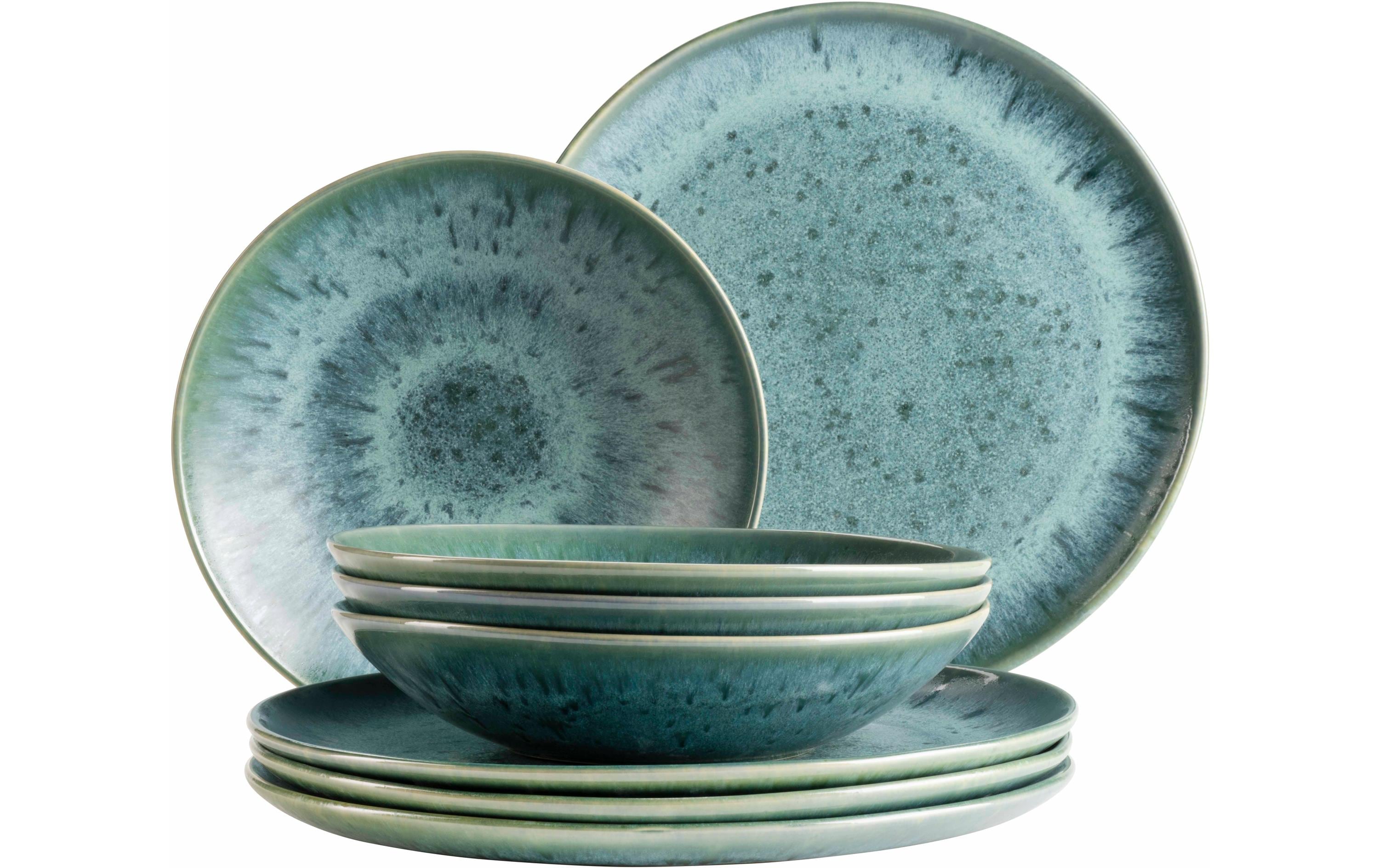 Mäser Carellia Speise-Service – 8-teilig, Ø 22,5 cm, Keramik, Blau, spülmaschinenfest, mikrowellengeeignet