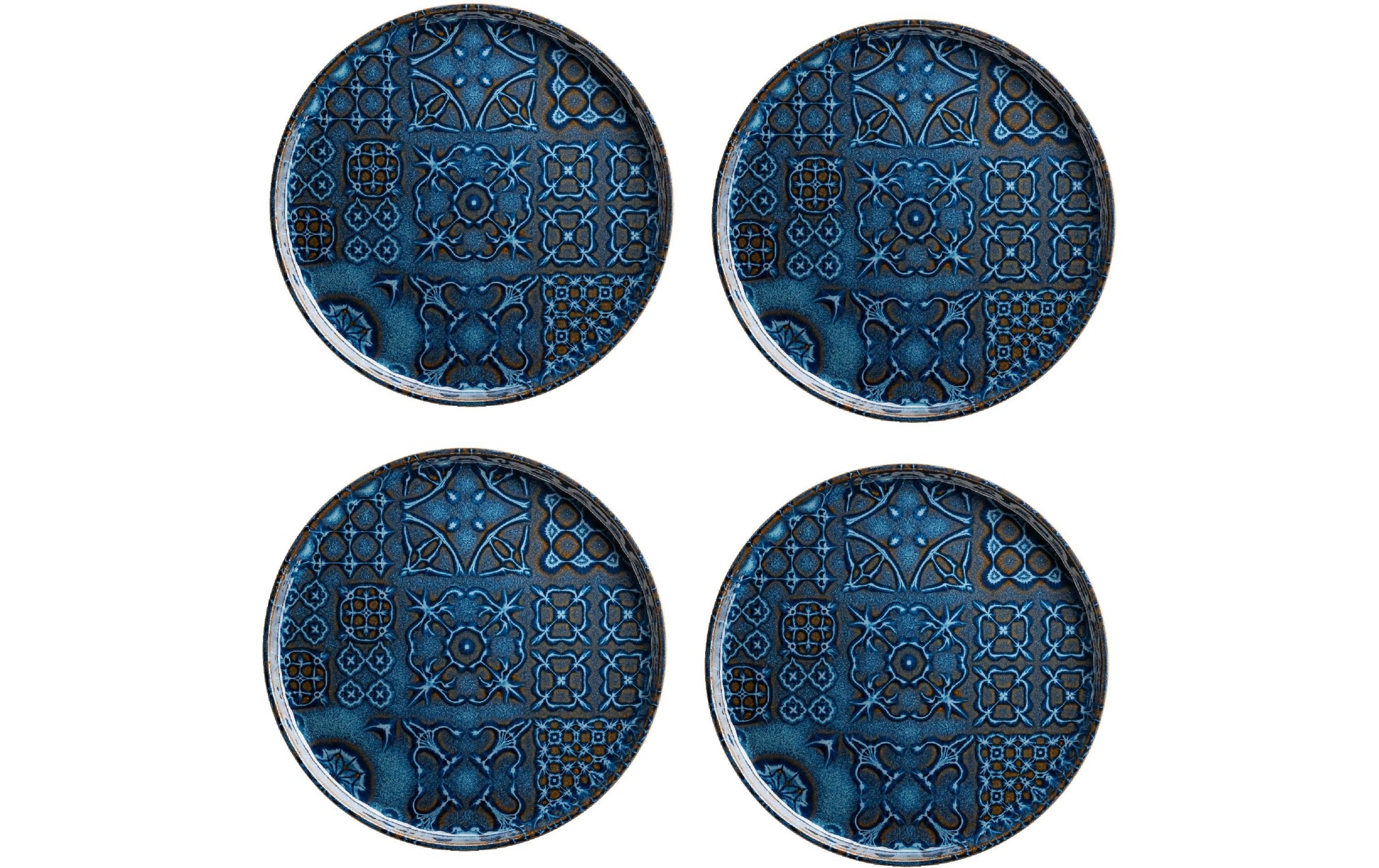 Mäser Speiseteller Tiles UNO flach – 4er Set, Ø 28 cm, Keramik, Blau, spülmaschinenfest, mikrowellengeeignet