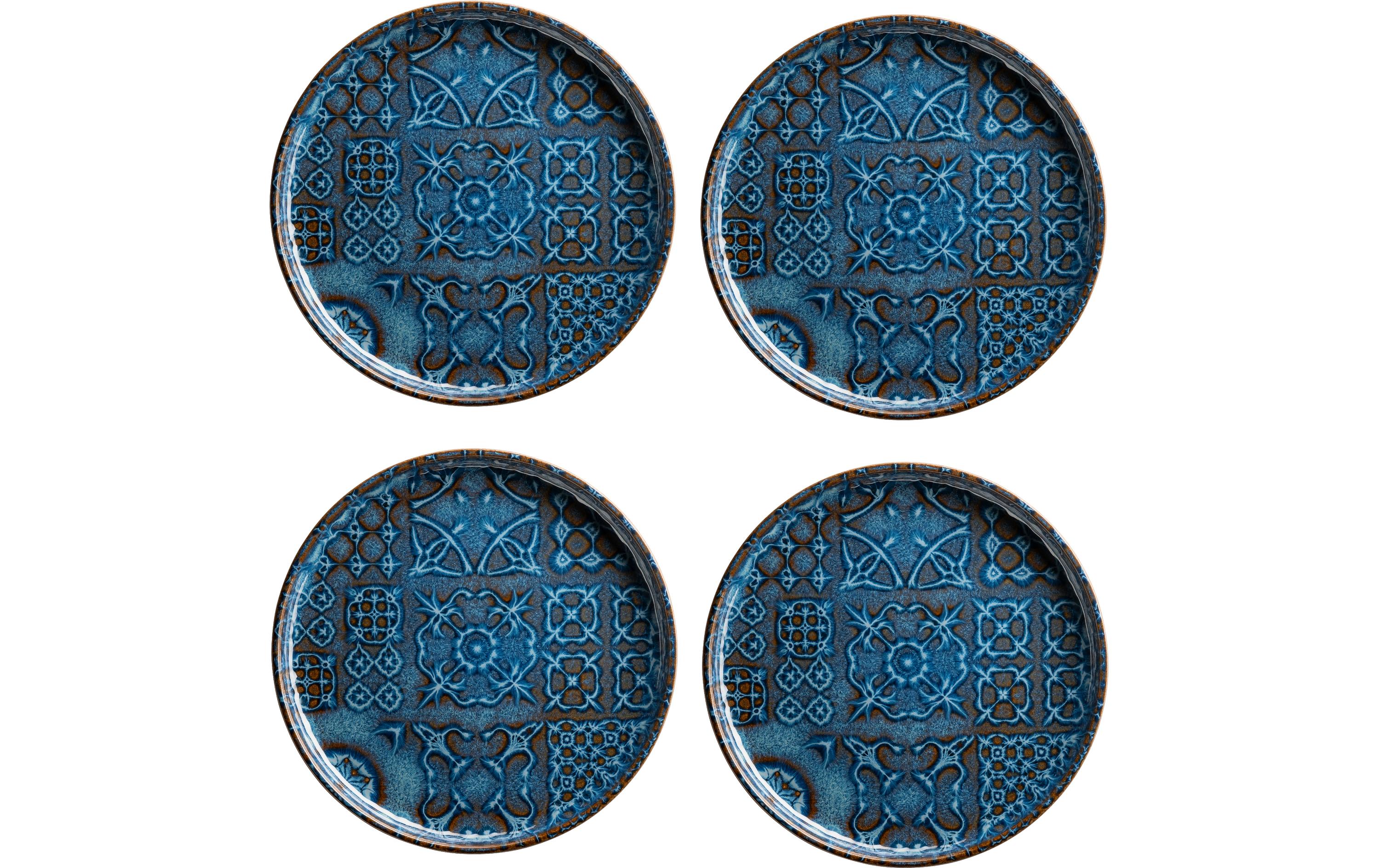 Mäser Dessertteller Tiles UNO – 4er Set, Ø 22 cm, Steinzeug, Blau, spülmaschinenfest, mikrowellengeeignet