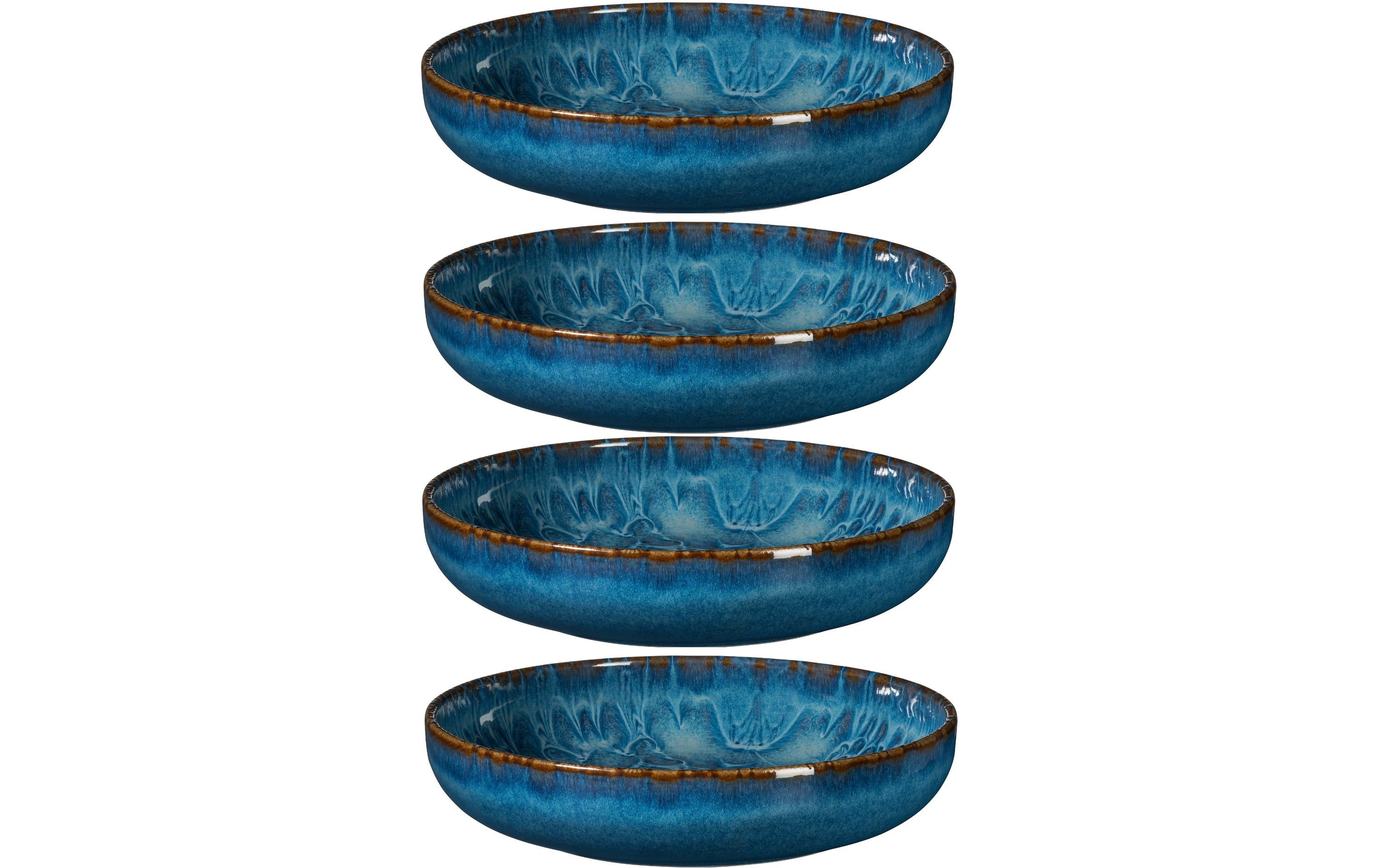 Mäser Speiseteller Tiles UNO tief – 4er Set, Ø 22 cm, Keramik, Blau, spülmaschinenfest, mikrowellengeeignet