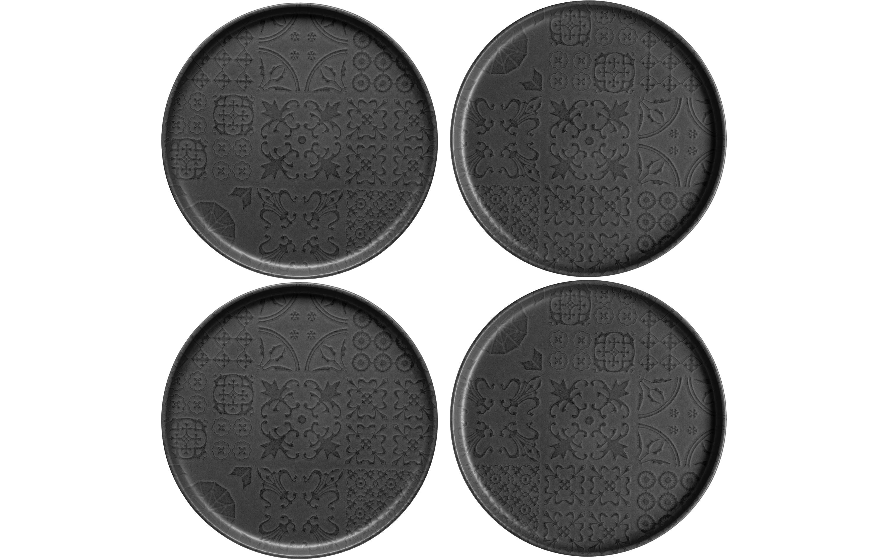 Mäser Dessertteller Tiles UNO – 4er Set, Ø 22,0 cm, Keramik, Schwarz, spülmaschinenfest, mikrowellengeeignet