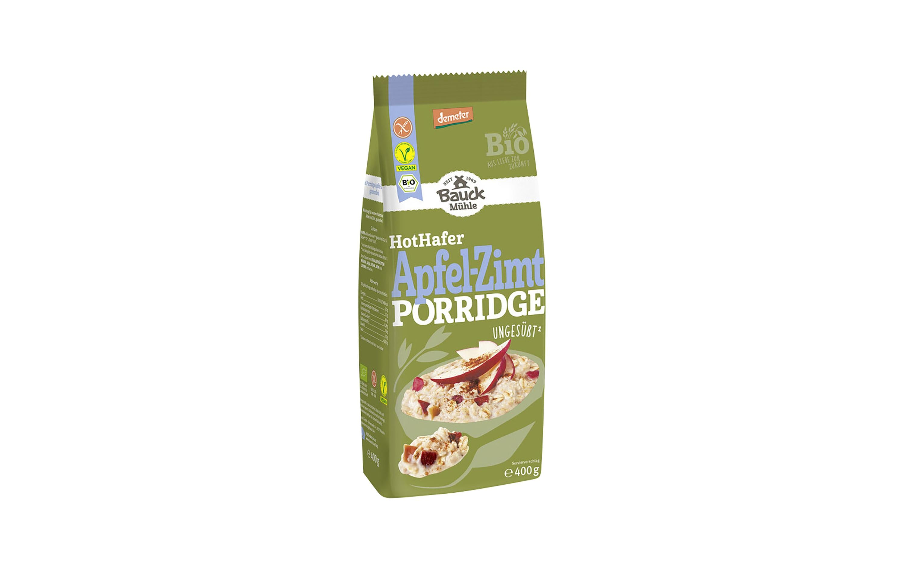 Bauck mühle Hot Hafer Porridge Müesli – Apfel-Zimt, bio, glutenfrei – 400 g