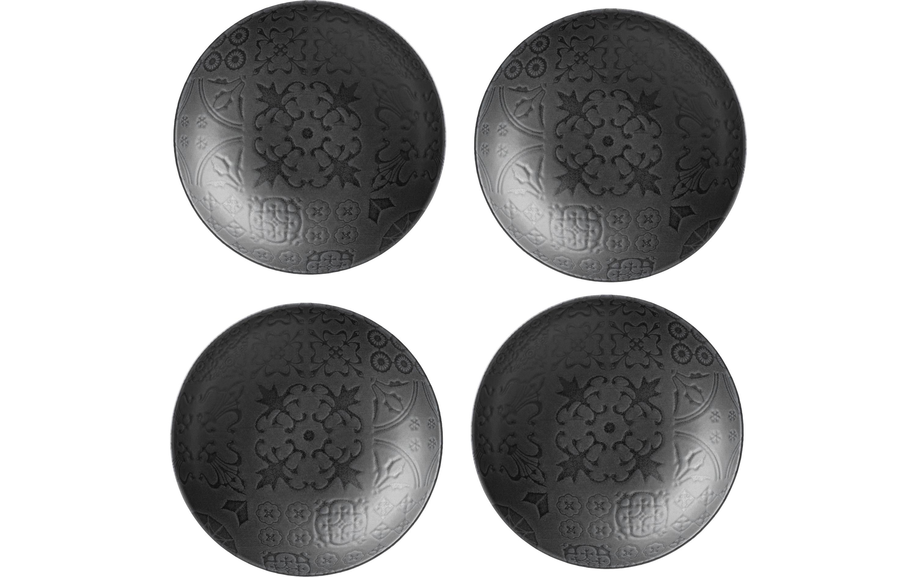 Mäser Speiseteller – 4er Set, Ø 22,0 cm, Steinzeug, Schwarz, spülmaschinenfest, mikrowellengeeignet