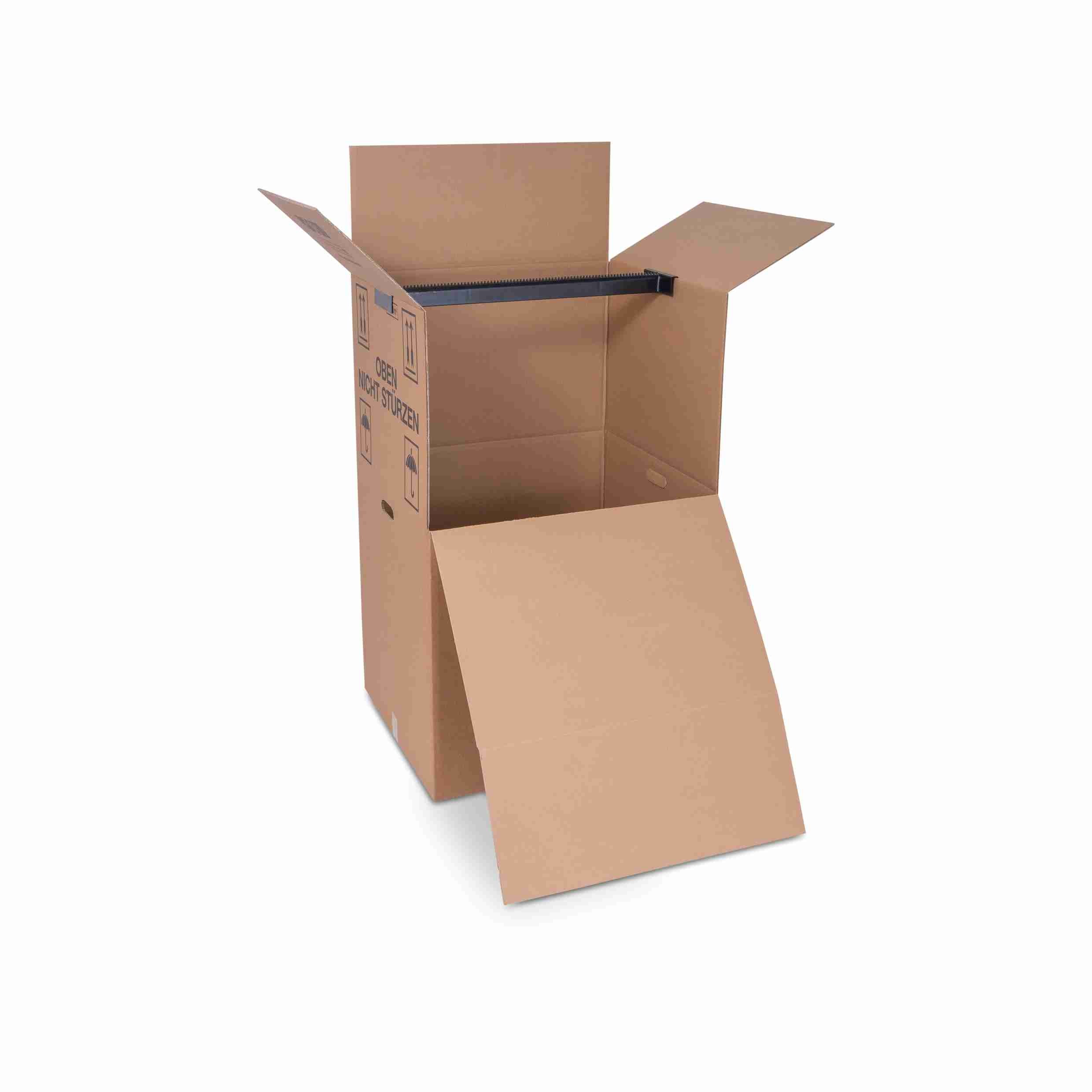 Model Fix-Aufrichtekarton – 600 × 520 × 950 mm, braun, Wellkarton, Grifflöcher, selbstklebend – 1 Stk., ab 20 Stk.