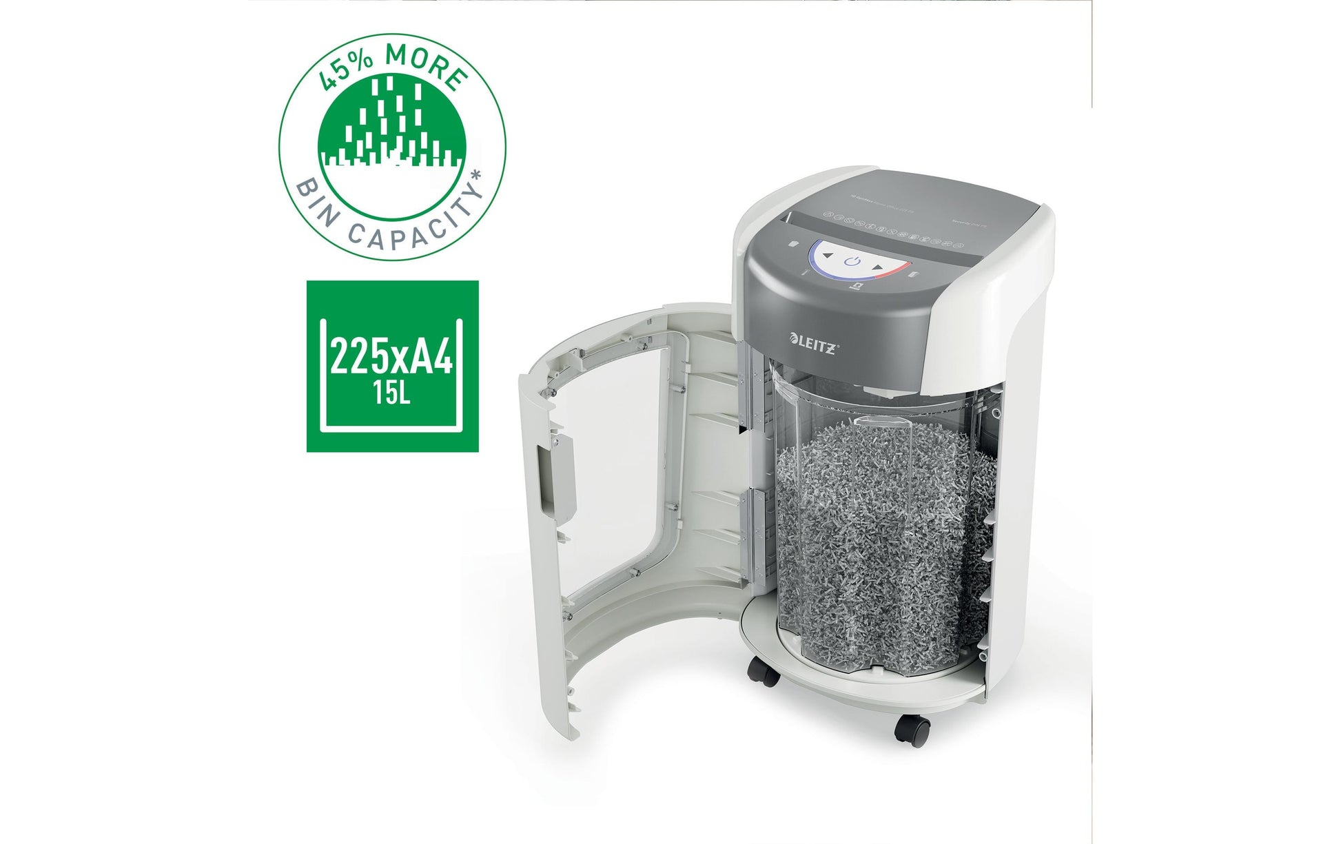 Leitz OptiMax 225 Aktenvernichter – Mikroschnitt, P-5, 2 × 15 mm, 6 Blatt, 15 l