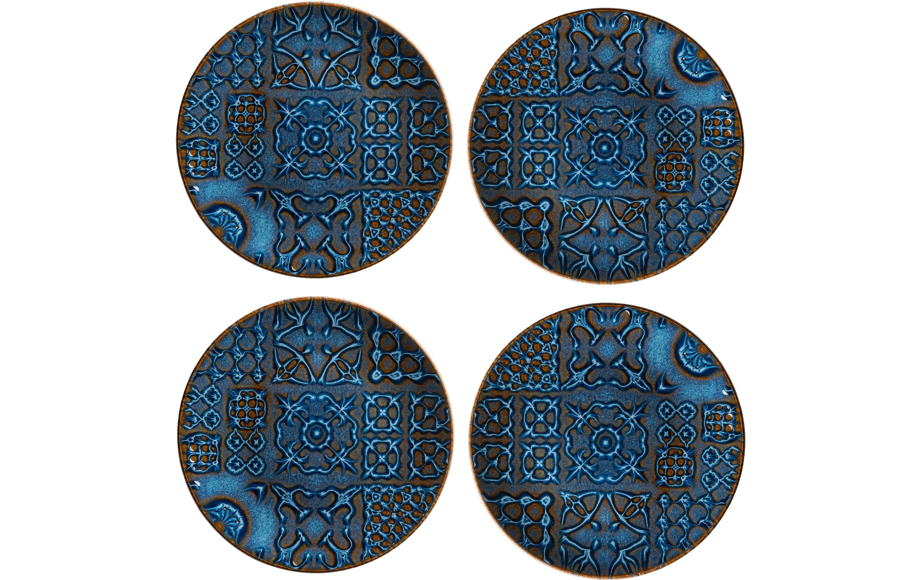 Mäser Dessertteller Tiles – 4er Set, Ø 21,0 cm, Keramik, Blau, spülmaschinenfest, mikrowellengeeignet