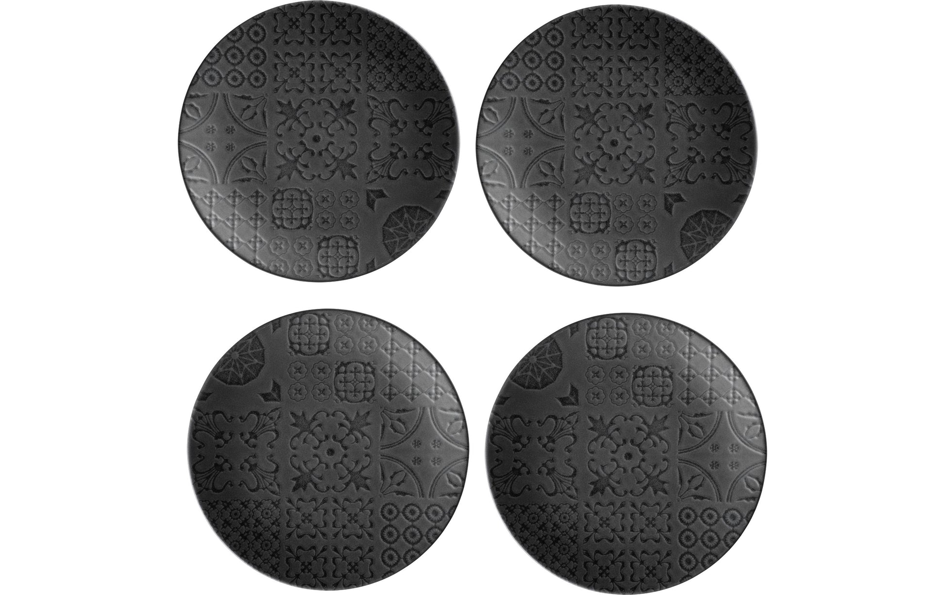 Mäser Dessertteller Tiles – 4er Set, Ø 21 cm, Steinzeug, Schwarz, spülmaschinenfest, mikrowellengeeignet