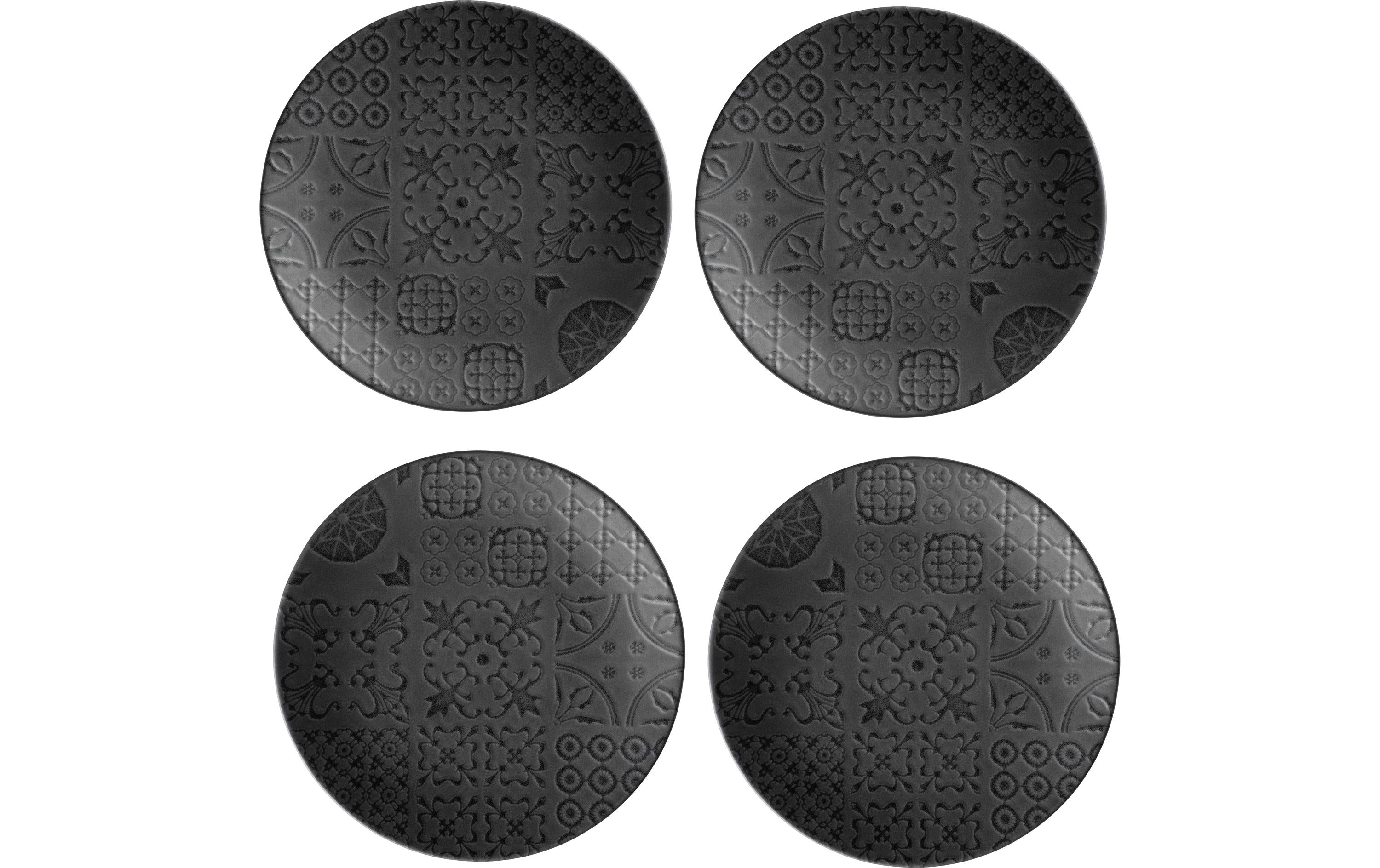 Mäser Dessertteller Tiles – 4er Set, Ø 21 cm, Steinzeug, Schwarz, spülmaschinenfest, mikrowellengeeignet