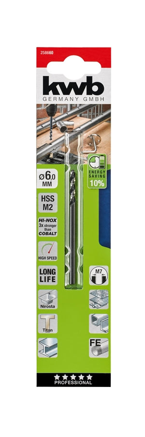 kwb Spiralbohrer 6 × 93 mm HSS Zylinderschaft – für Metall