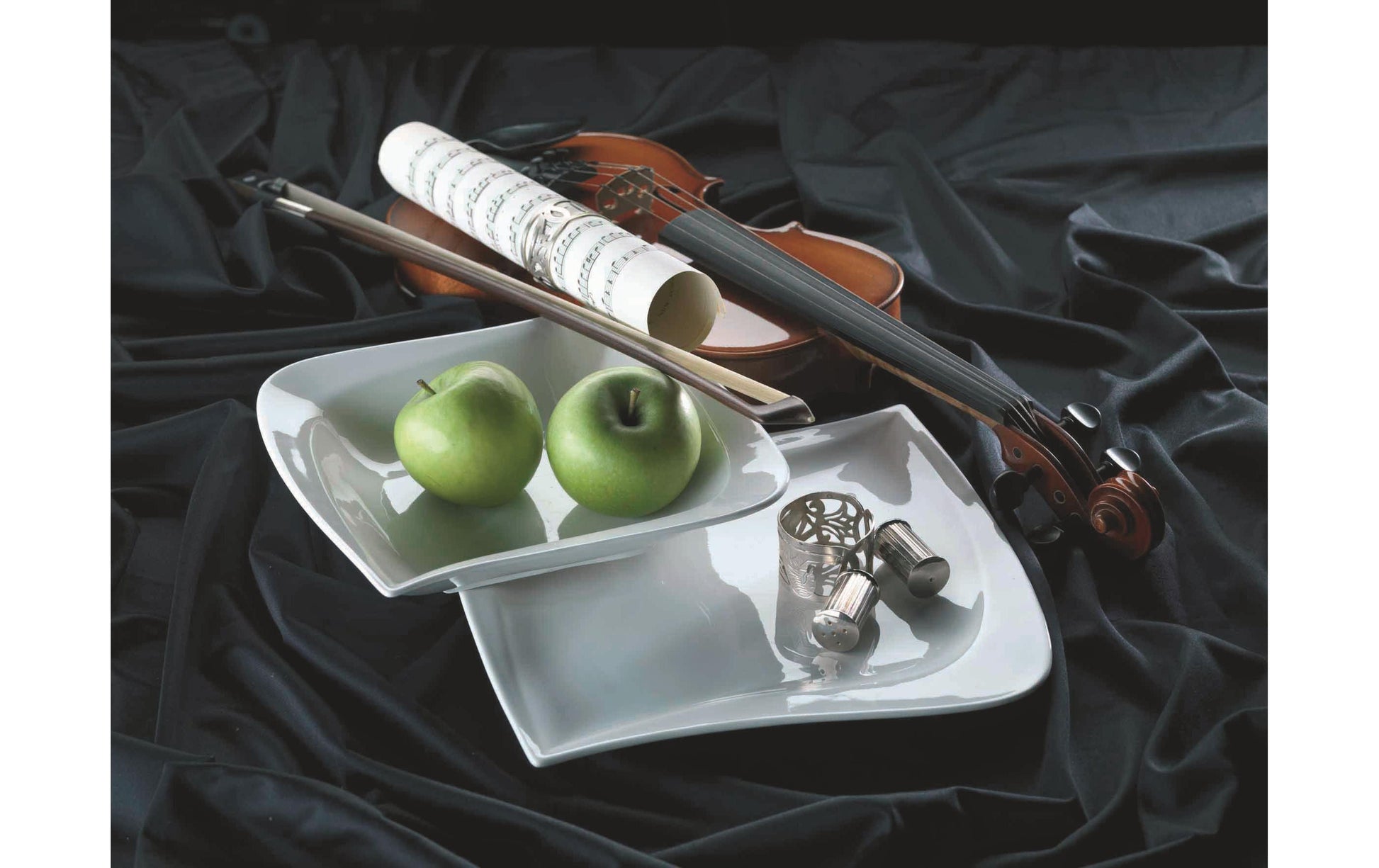 Mäser Tafelservice LA MUSICA – 12-teiliges Set, Porzellan, weiss, spülmaschinenfest, mikrowellengeeignet