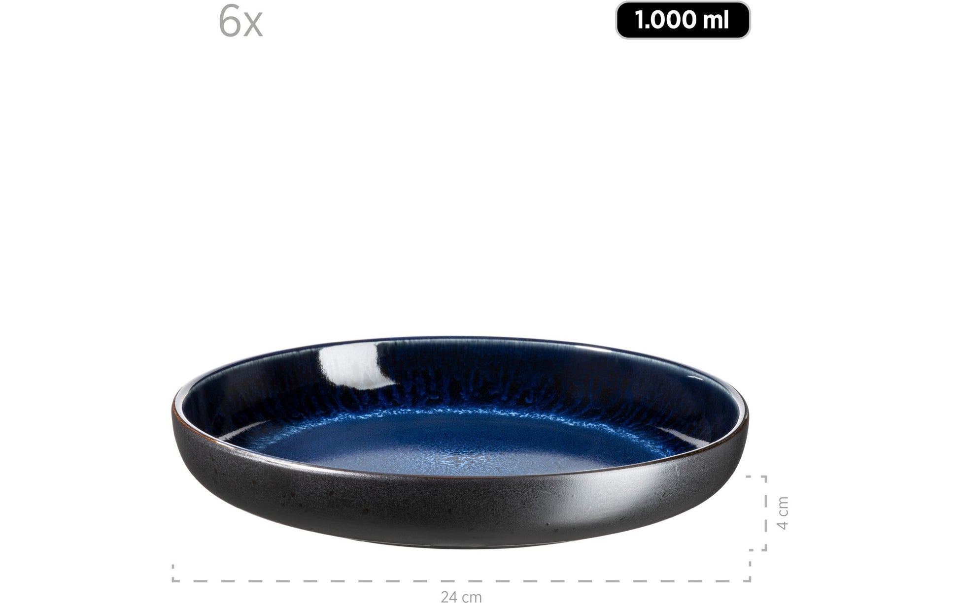 Mäser Niara Speise-Service – 12-teilig, Keramik, Schwarz/Blau, spülmaschinenfest, mikrowellengeeignet