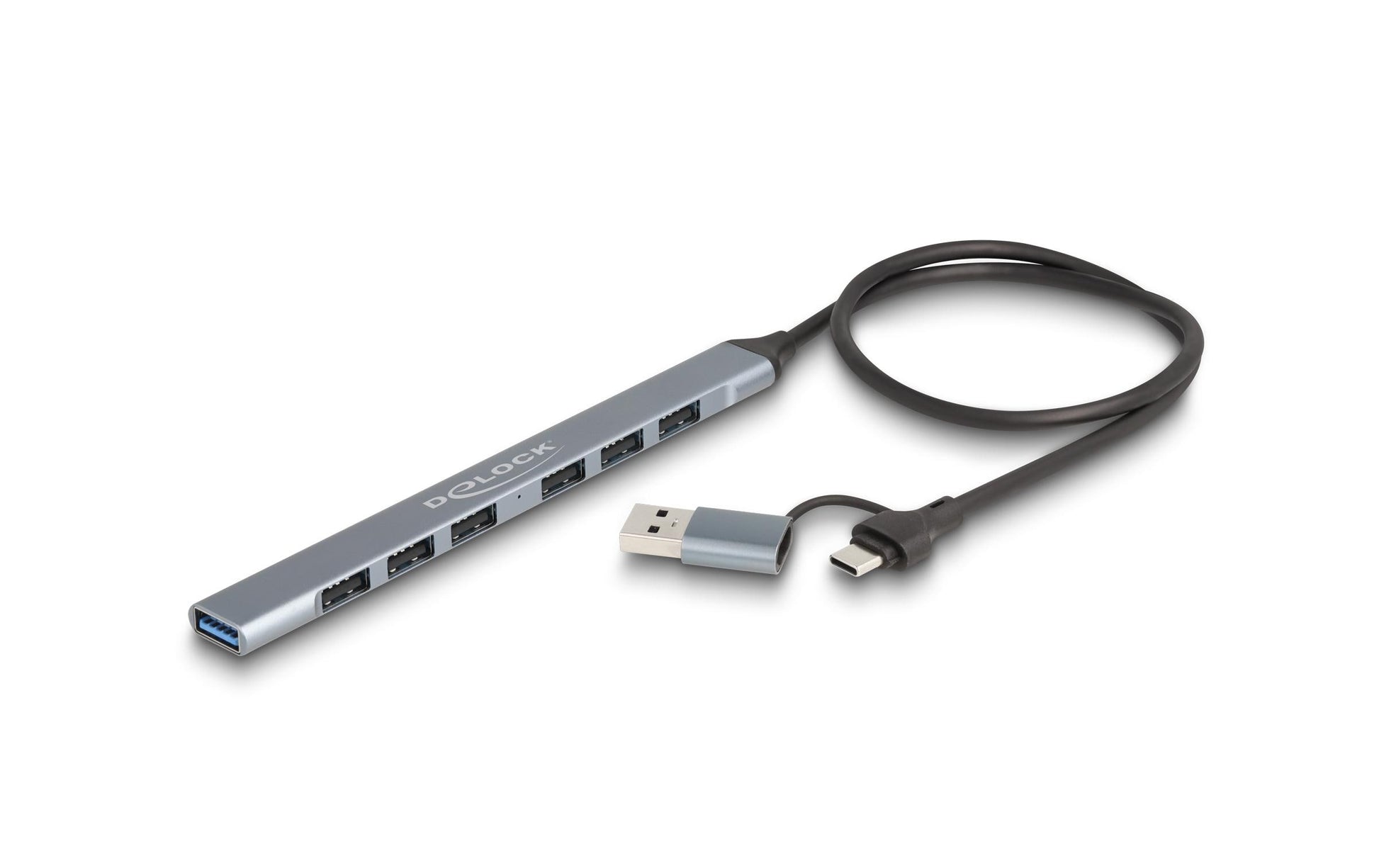 DeLOCK USB-Hub – USB-C, 1× USB-A 5 Gbit/s, 6× USB-A 2.0, für Windows/Mac/ChromeOS
