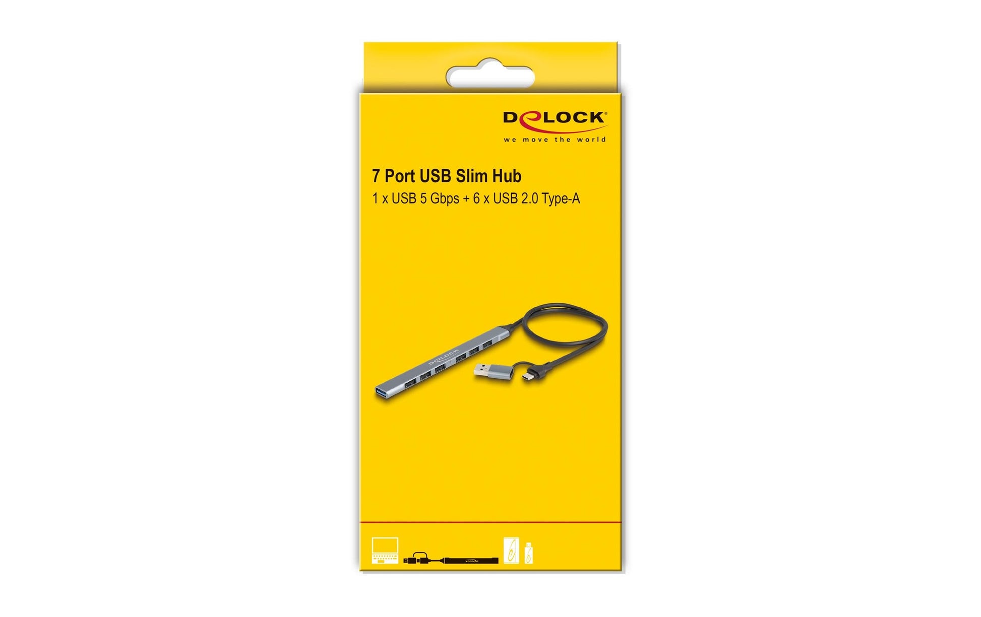 DeLOCK USB-Hub – USB-C, 1× USB-A 5 Gbit/s, 6× USB-A 2.0, für Windows/Mac/ChromeOS