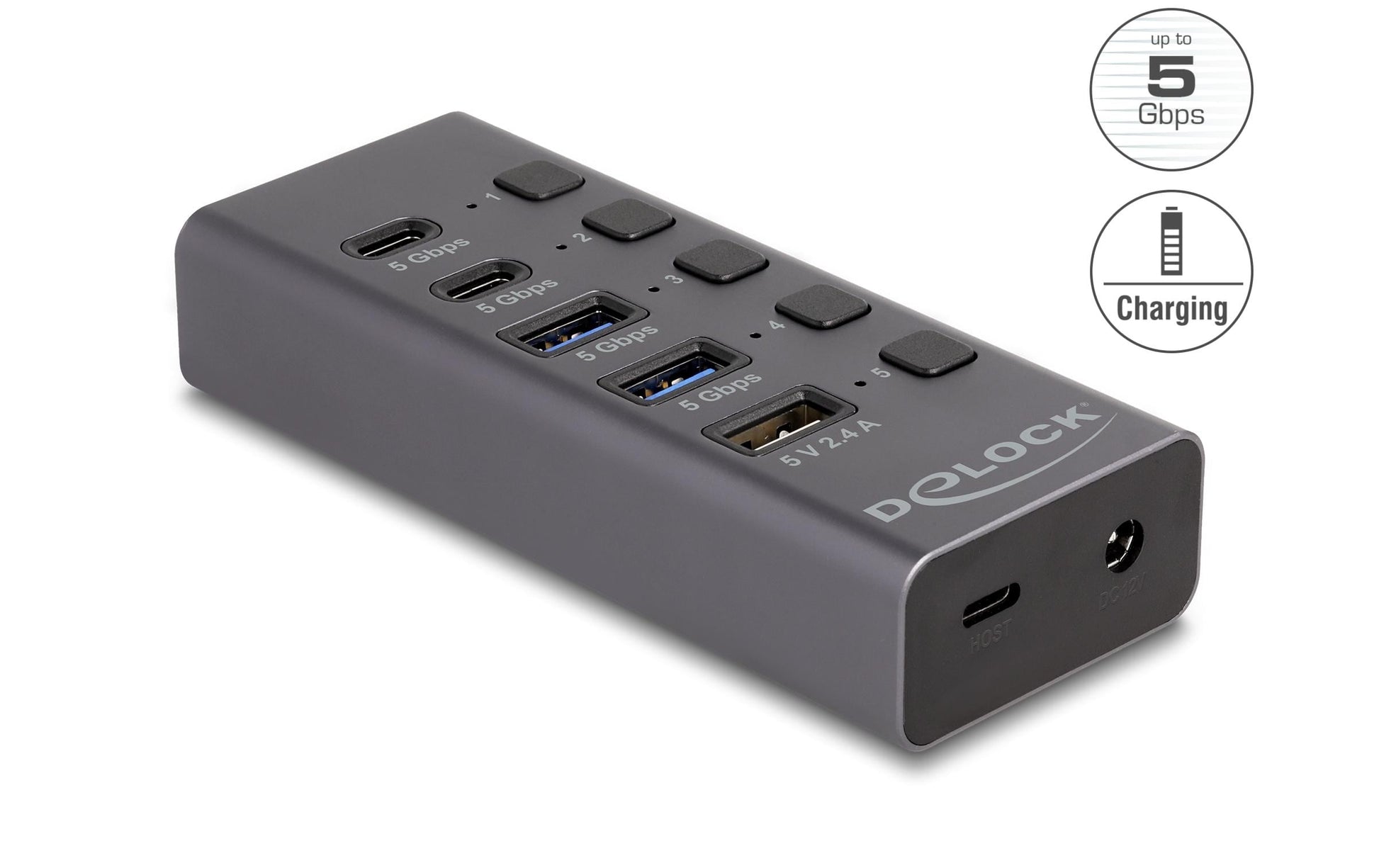 DeLOCK 64248 USB-Hub – USB-C, 3× USB-A, 3× USB-C, für Windows/Mac/ChromeOS