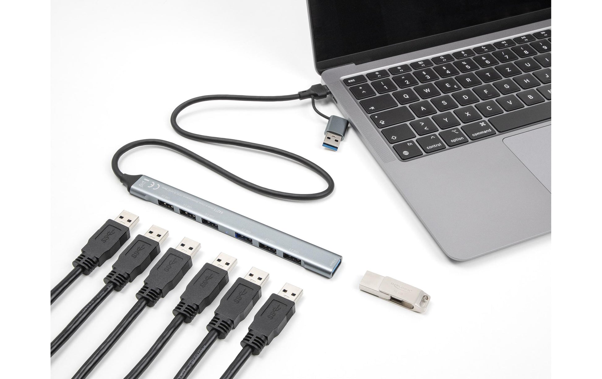 DeLOCK USB-Hub – USB-C, 1× USB-A 5 Gbit/s, 6× USB-A 2.0, für Windows/Mac/ChromeOS