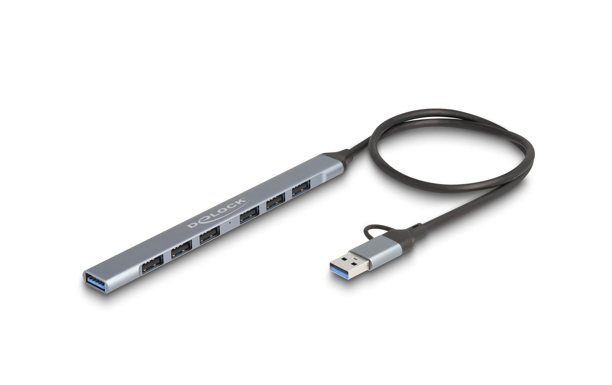 DeLOCK USB-Hub – USB-C, 1× USB-A 5 Gbit/s, 6× USB-A 2.0, für Windows/Mac/ChromeOS