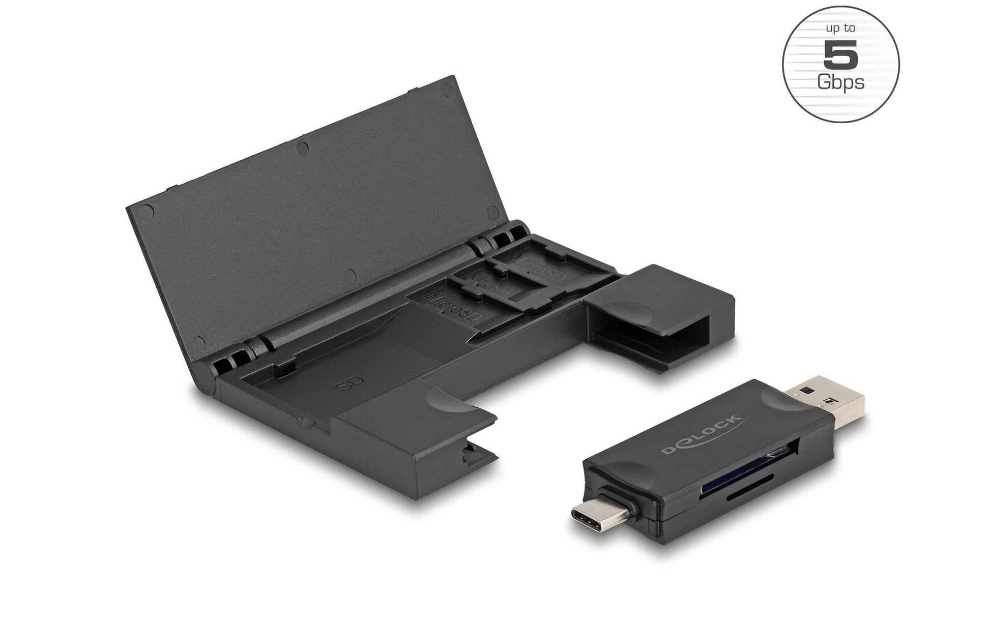 DeLOCK USB-Kartenleser USB-C/USB-A – SD/microSD – USB 3.2 Gen 1 (5 Gbit/s) – für Windows und mehr