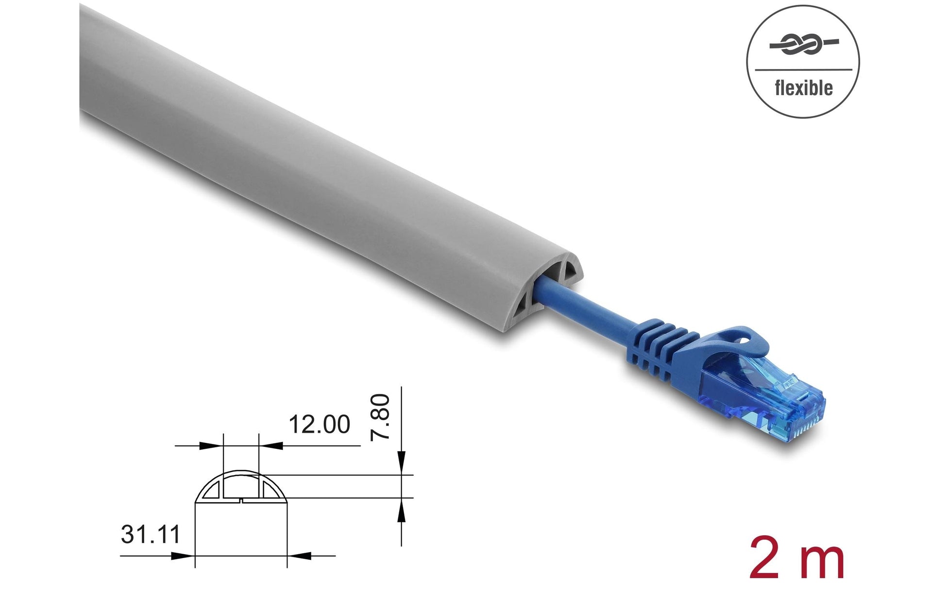 DeLOCK 20766 Wandkanal – 30×10 mm – 2 m – PVC – Grau, selbstklebend