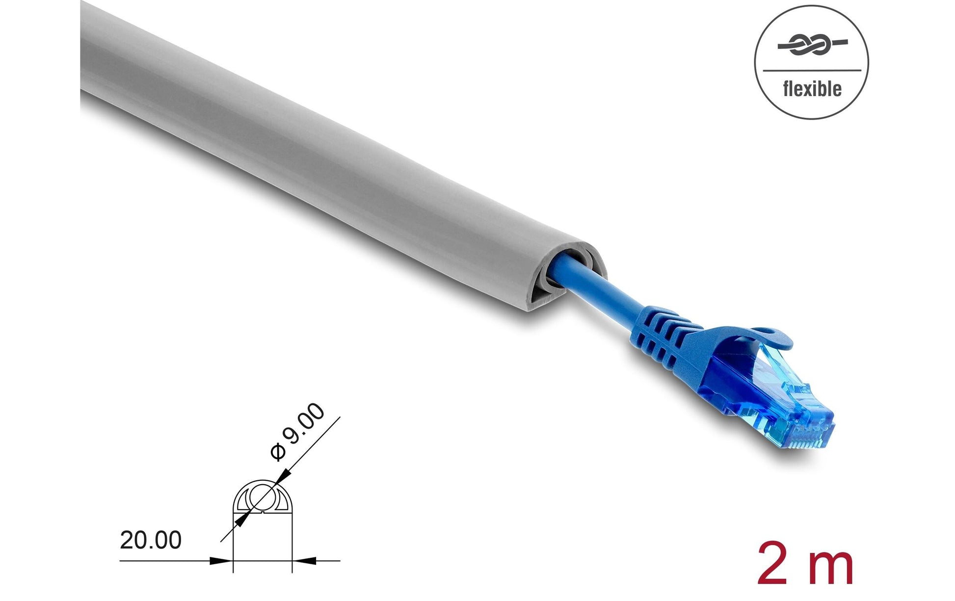 DeLOCK 20765 Wandkanal – 20 × 10 mm – 2 m – PVC – Grau, zuschneidbar, 1 Stk.