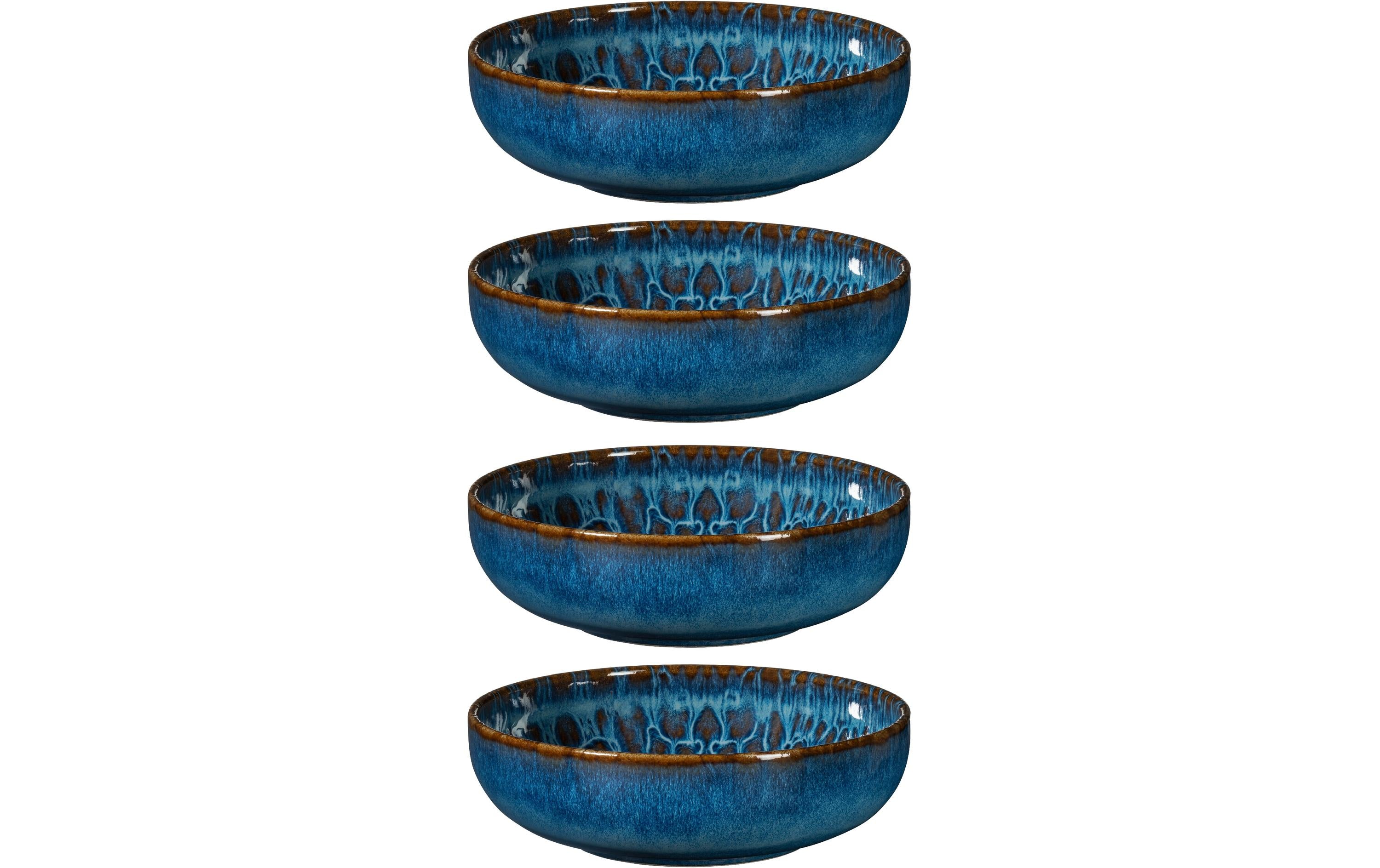 Mäser Schüssel Tiles UNO – 4er Set, Ø 16 cm, Keramik, Blau, spülmaschinenfest, mikrowellengeeignet
