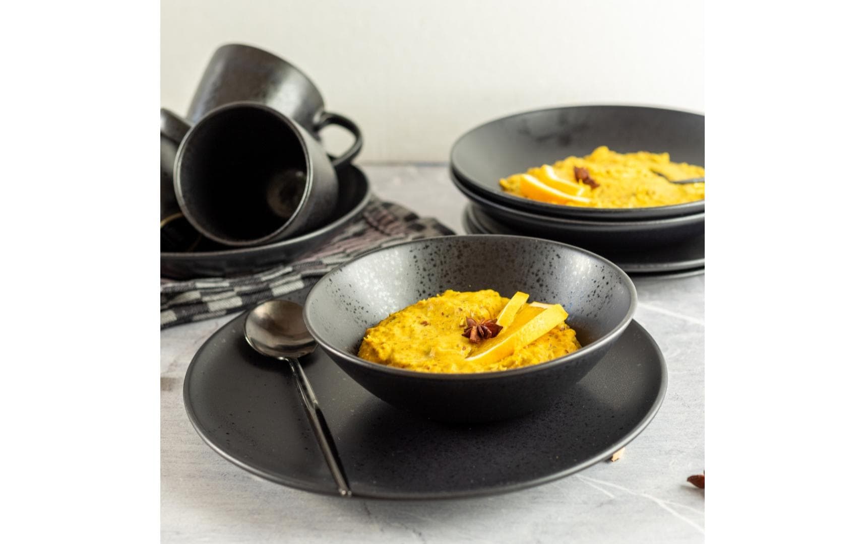 Mäser Frühstücks- & Dessertteller – 18-teiliges Set, Steingut, Schwarz, spülmaschinenfest, mikrowellengeeignet