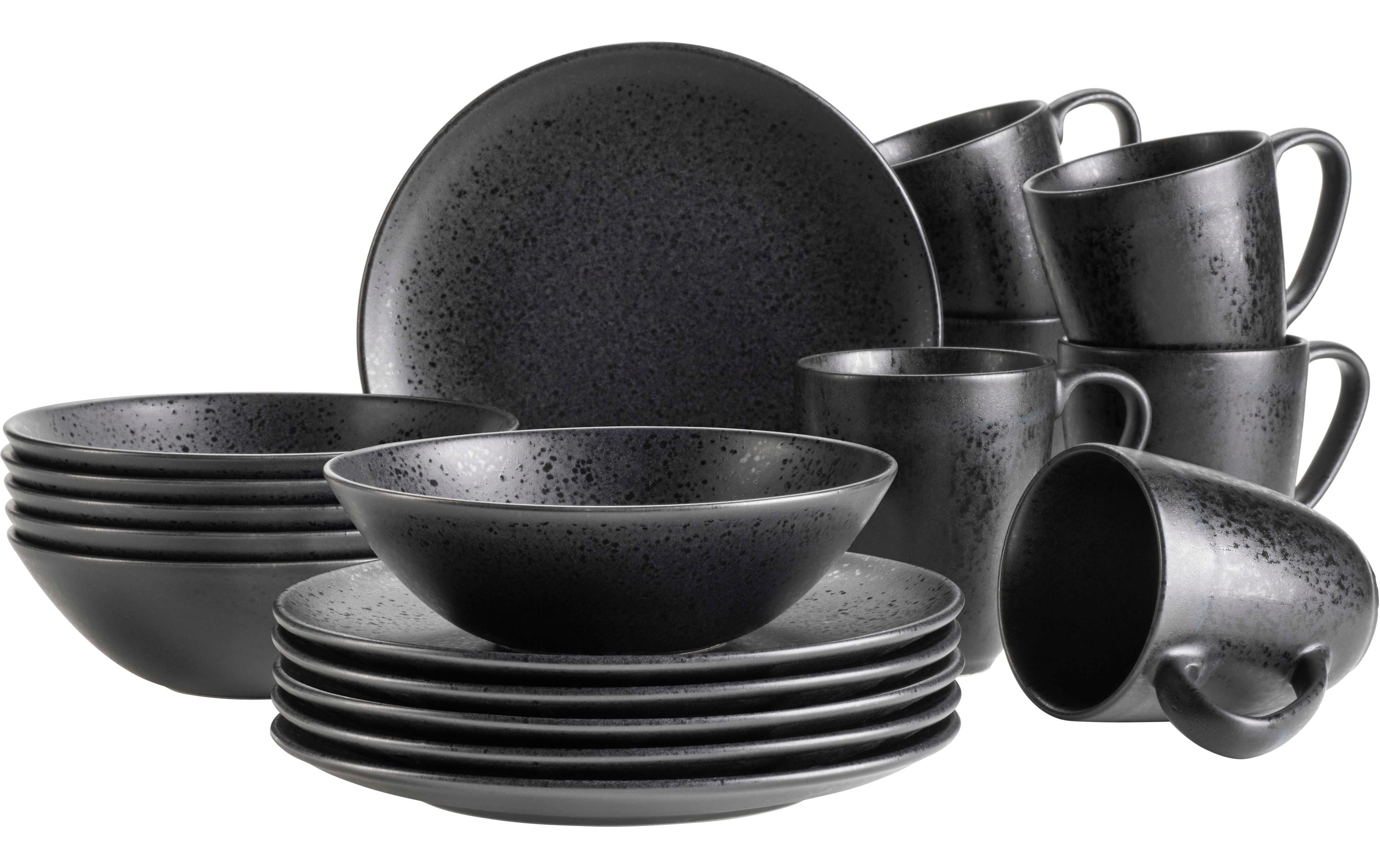 Mäser Frühstücks- & Dessertteller – 18-teiliges Set, Steingut, Schwarz, spülmaschinenfest, mikrowellengeeignet