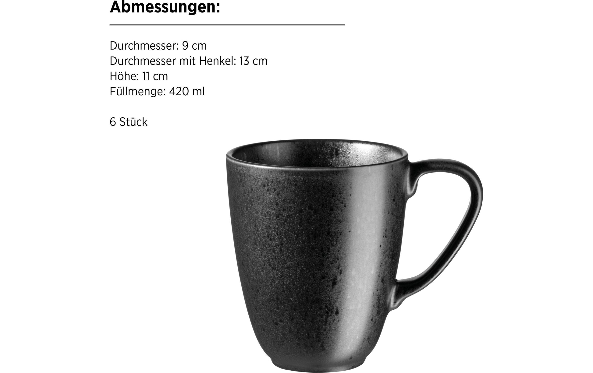 Mäser Frühstücks- & Dessertteller – 18-teiliges Set, Steingut, Schwarz, spülmaschinenfest, mikrowellengeeignet