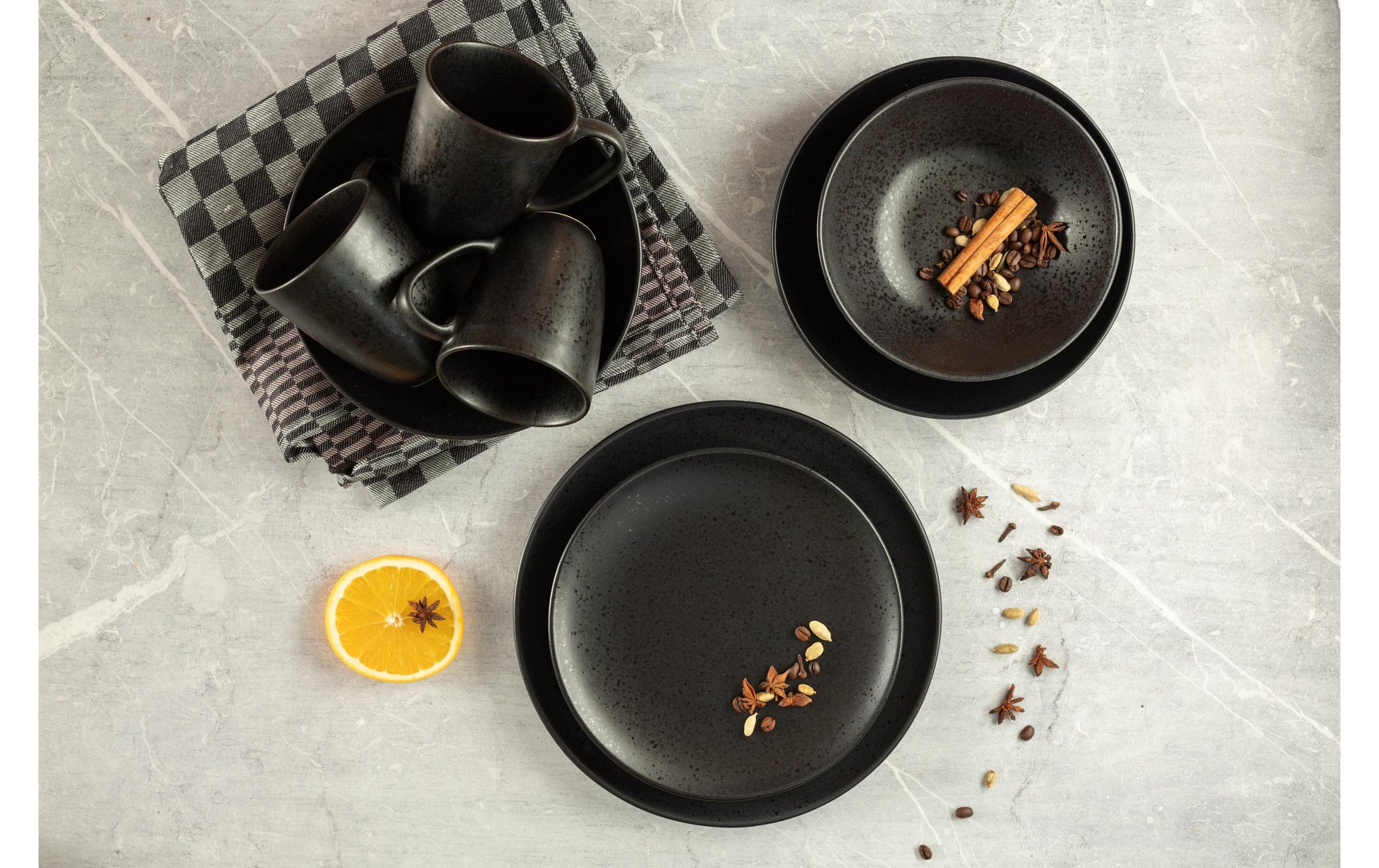Mäser Tafelservice – 12-teilig, Ø 27,0 cm, Keramik, Schwarz