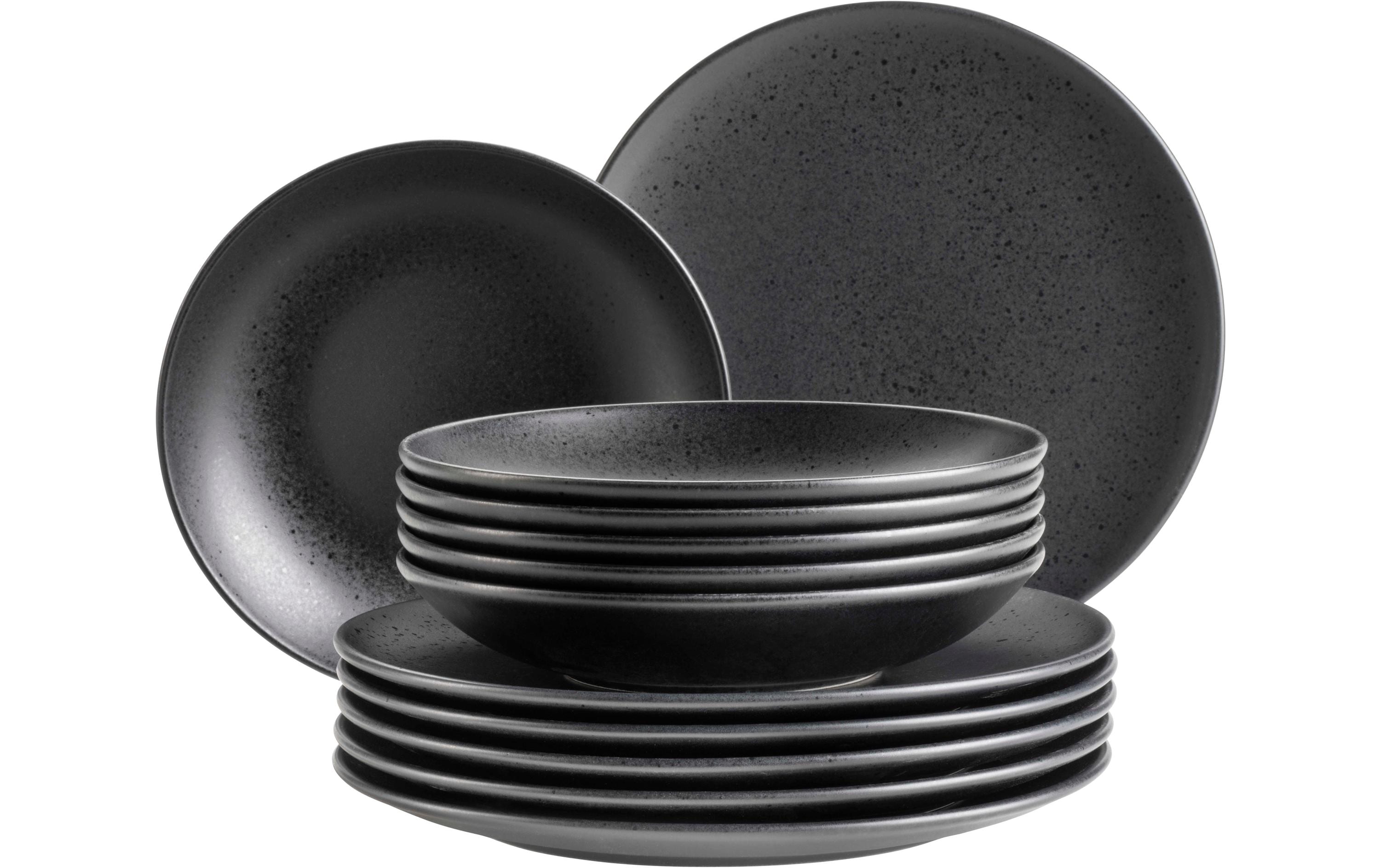 Mäser Tafelservice – 12-teilig, Ø 27,0 cm, Keramik, Schwarz