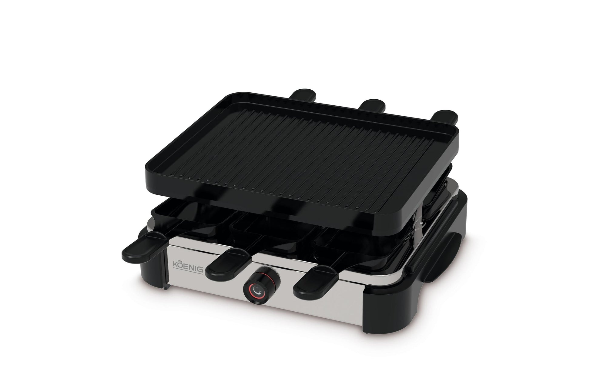 Koenig Raclette-Grill Pro – 6 Personen, Druckguss-Grillplatte, 950 W – Chrom