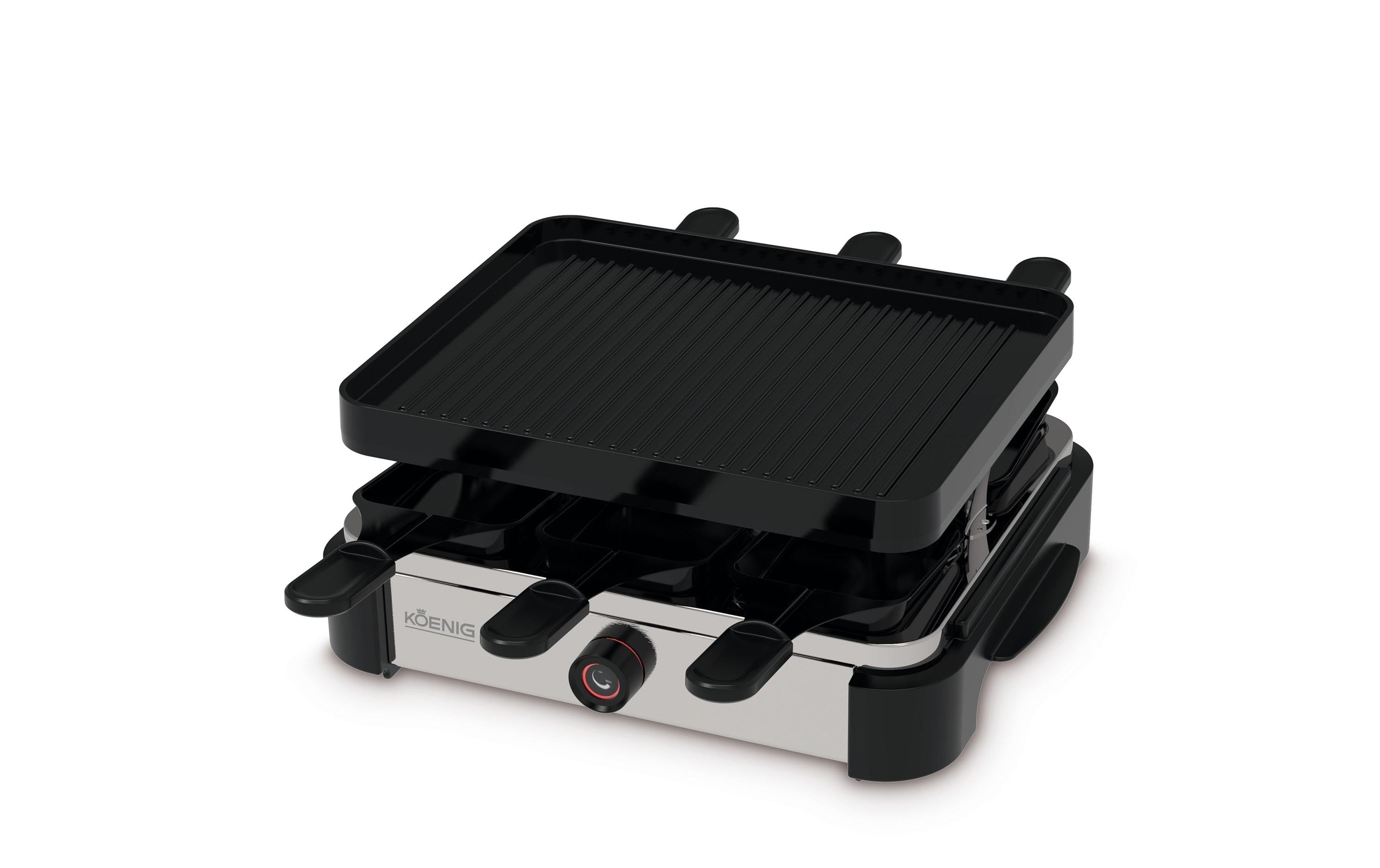 Koenig Raclette-Grill Pro – 6 Personen, Druckguss-Grillplatte, 950 W – Chrom