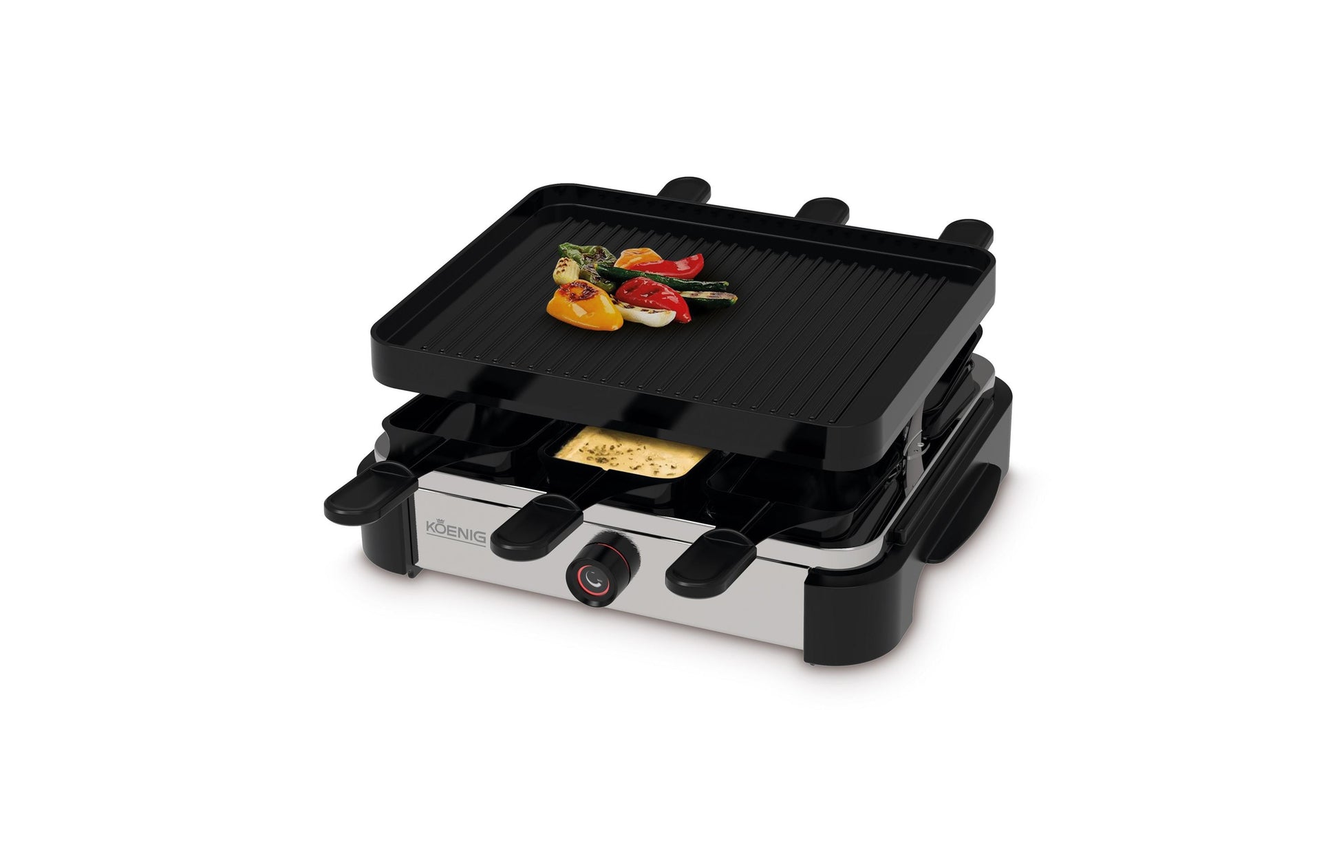 Koenig Raclette-Grill Pro – 6 Personen, Druckguss-Grillplatte, 950 W – Chrom